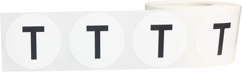Letter T Inventory Labels 1.5 inch Round Circle Dots 500 Adhesive Stickers