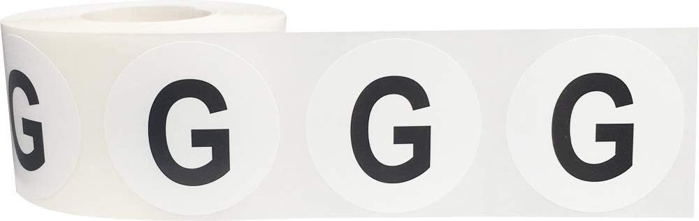 Letter G Inventory Labels 1.5 inch Round Circle Dots 500 Adhesive Stickers