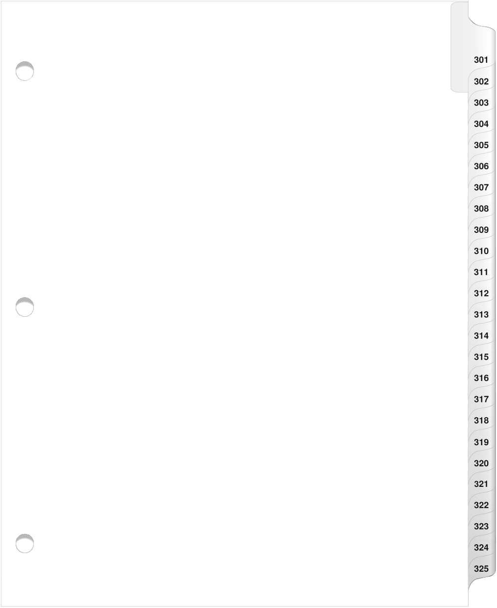 Exhibitindexesยฎ 3 Hole Punched Side Collated Exhibit Tabs - AVE Style Bold Tabs Letter Size - 301-325-Set