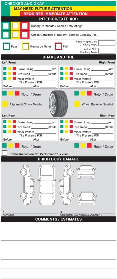 Visual Vehicle Inspection Report β 2-Part Carbonless Vehicle Checklist, Snap-Out Auto Service Forms, Fleet Maintenance Logs, Car Checkup Sheets - White & Canary 8.5"Γ11" - Pack of 500