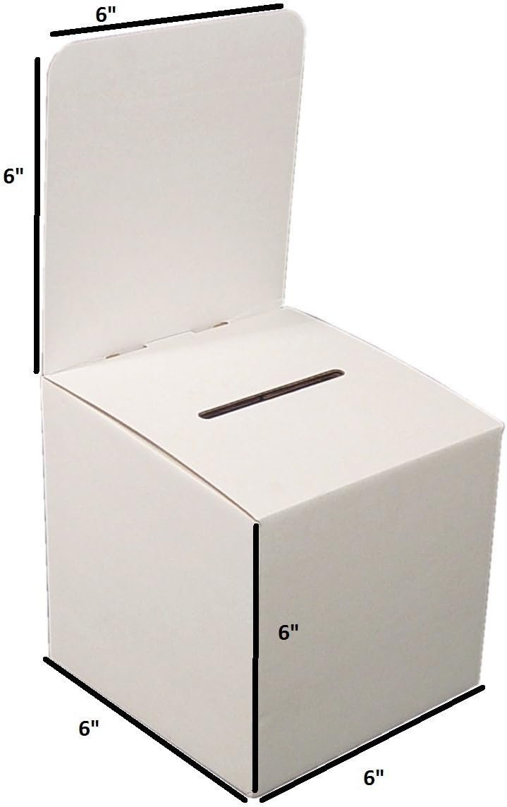 Raffle Ticket Donation Collection Ballot Box Reusable Sturdy thick Cardboard with Slot comment Suggestion Box With Removable Header 6H x 6W x 6D, Display area 6H x 6W (Blue 10 pack)
