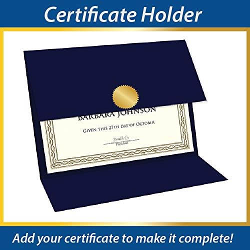 Certificate Holders - Tri-Fold Navy Linen 9.25x12.5 Inches - Embossed Die-Cut 80 lb Cover Stock - Silver Medallion Foil Stamp - Ideal for Awards - 218 GSM Document Holder
