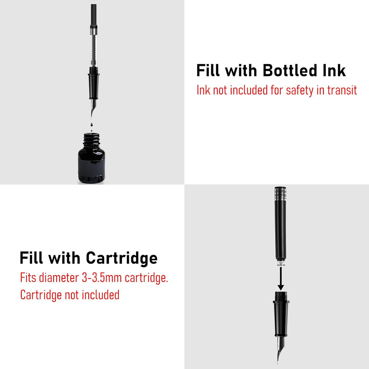 Nicpro Fountain Pen Set with Box, Classic Black Fancy Pen with Converter, 0.5mm Fine Nib Smooth Writing Calligraphy, Luxury Gift Pen
