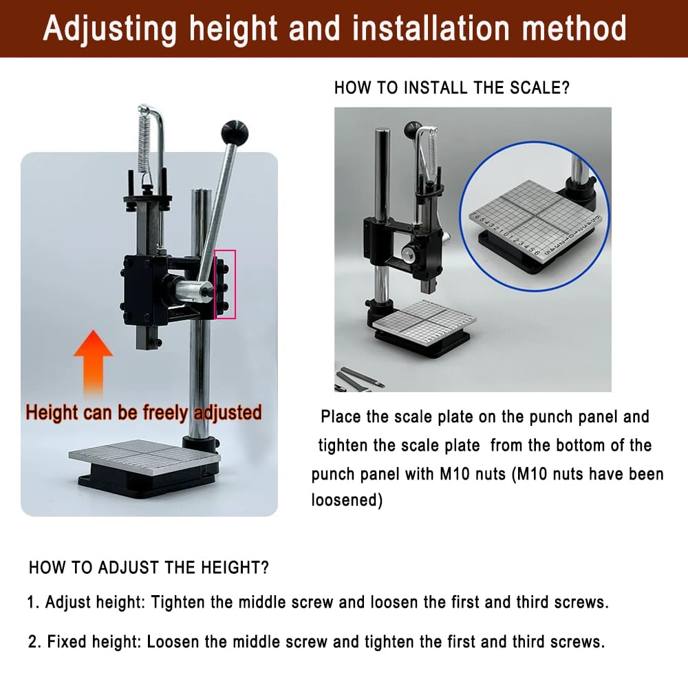 Leather Hole Puncher Hand Punching Machine Manual Press Puncher Punch Tools for DIY Craft (with Chuck, PP Plate and 20 pcs Tools and Aluminum Plate for Leather DIY Craft)
