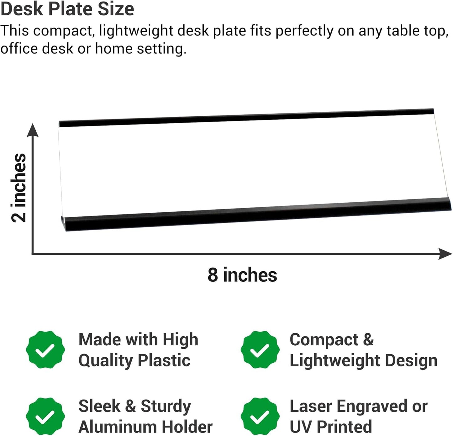 Custom Engraved Desk Plate | Personalized with your Name and Title | Perfect Decor for Office, Business, or Home | Multiple Font and Color Options | 2x8" or 2x10" (Dark Blue w/White Letters, 2x8")