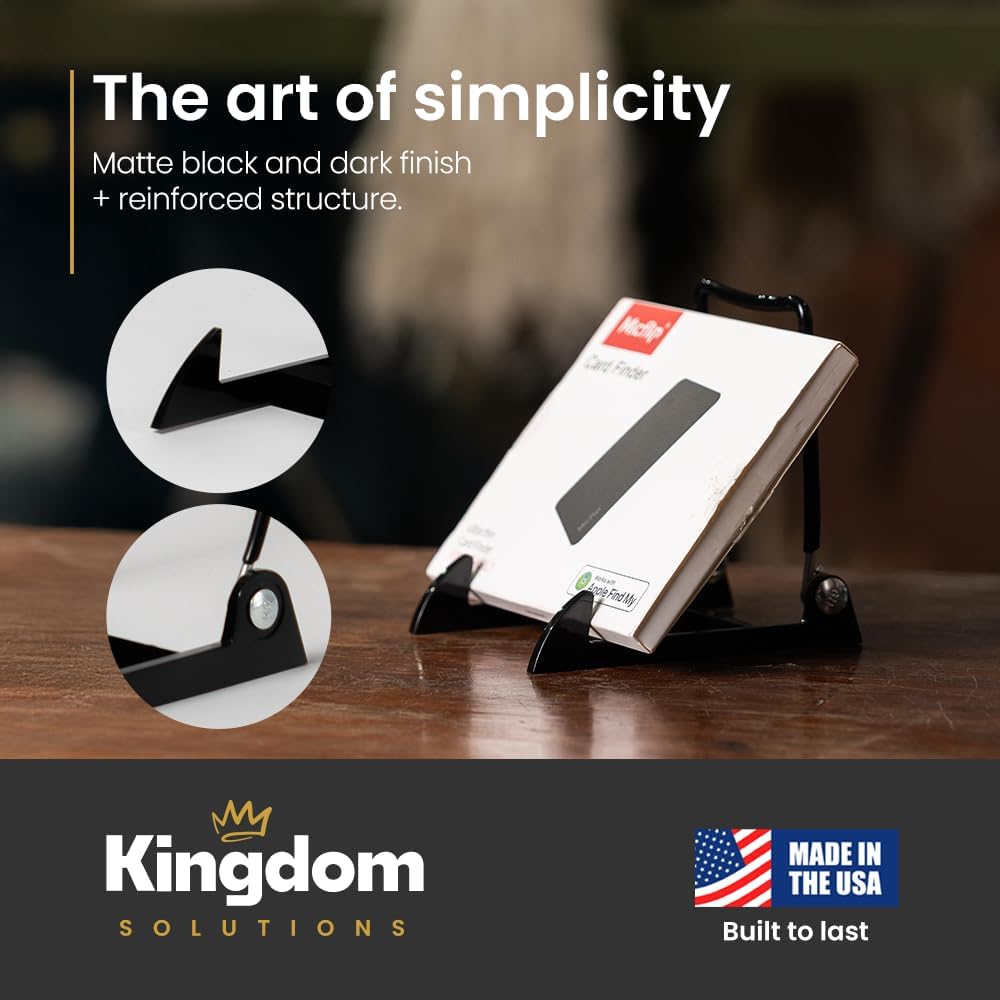 KINGDOM SOLUTIONS MADE IN USA 12-pack Sturdy & Durable Adjustable Black Acrylic Easels to Display Unnoticeably Plates, Art, Pictures & More - Unique on the Market
