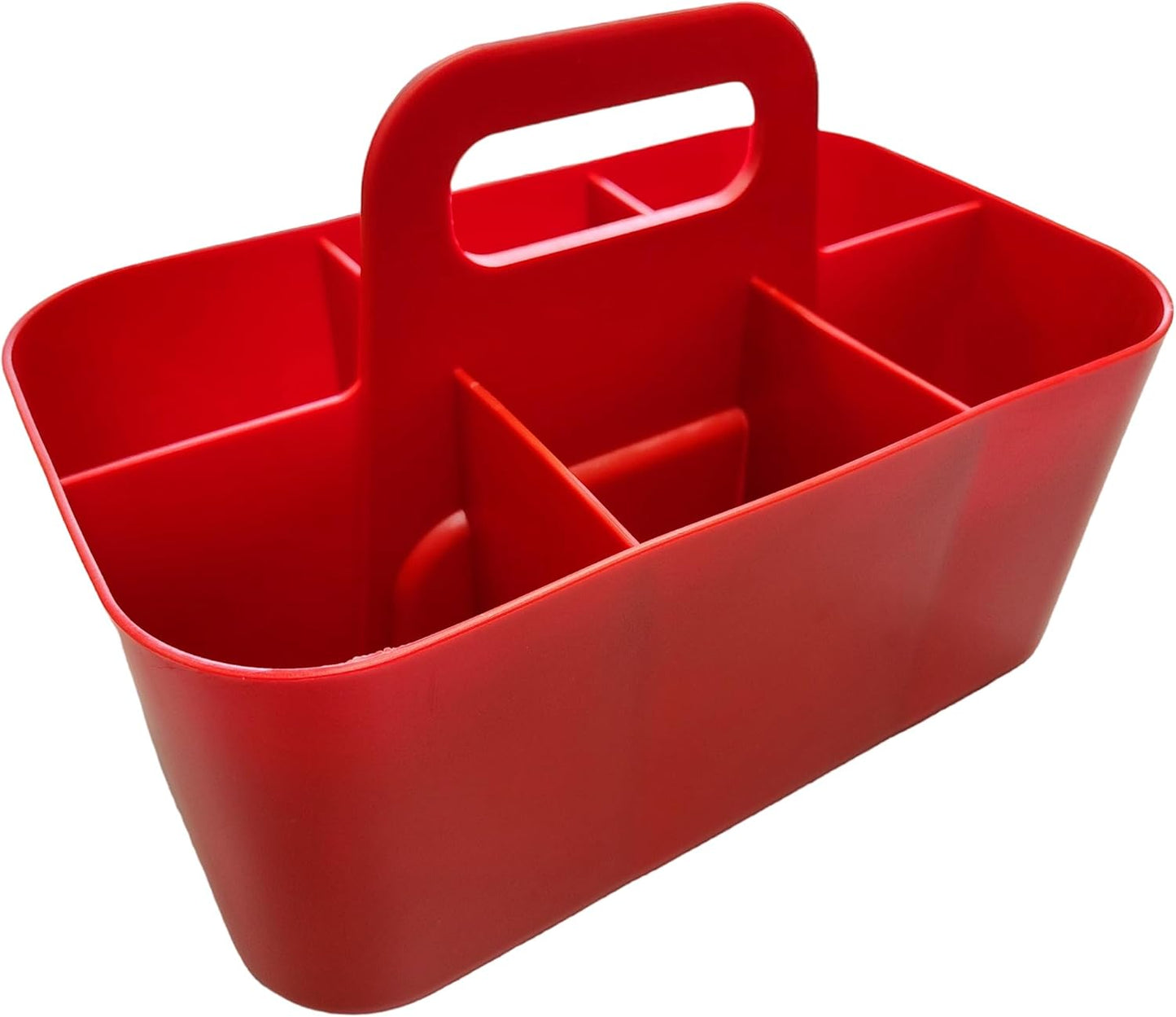 Small Stackable Plastic Caddy with Handle 6 Compartment | Desk, Makeup, Dorm Caddy, Classroom Art Organizers - 4 Pack, Made In USA (Black/Red/Blue/Hot Pink)