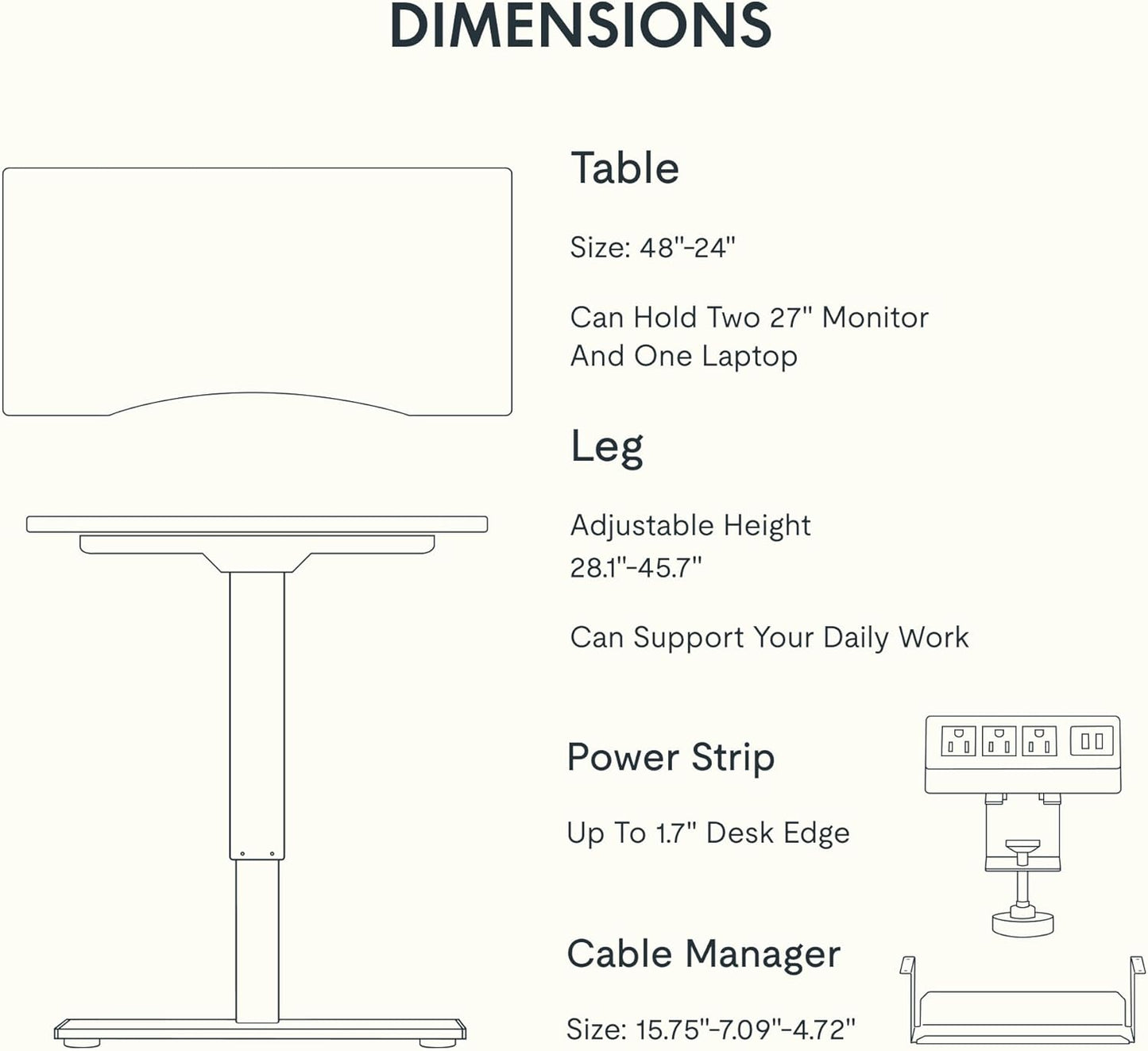 FLEXISPOT EN2 Whole-Piece Bamboo Standing Desk with Clamp Power Strip, 48 x 24 Electric Stand Up Height Adjustable Desk with Cable Management (Grey Frame + 48" Bamboo Top, 2 Packages)