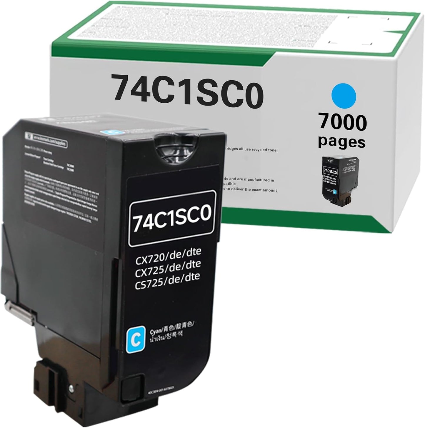 74C1SC0 7000 Pages High Yield Toner Cartridge Compatible for Lexmark 74C1S for Lexmark 74C1SC0 for CS725 CX725 CS720 CS720de CS725de CX725de Laser Printer (1C, 1-Pack)