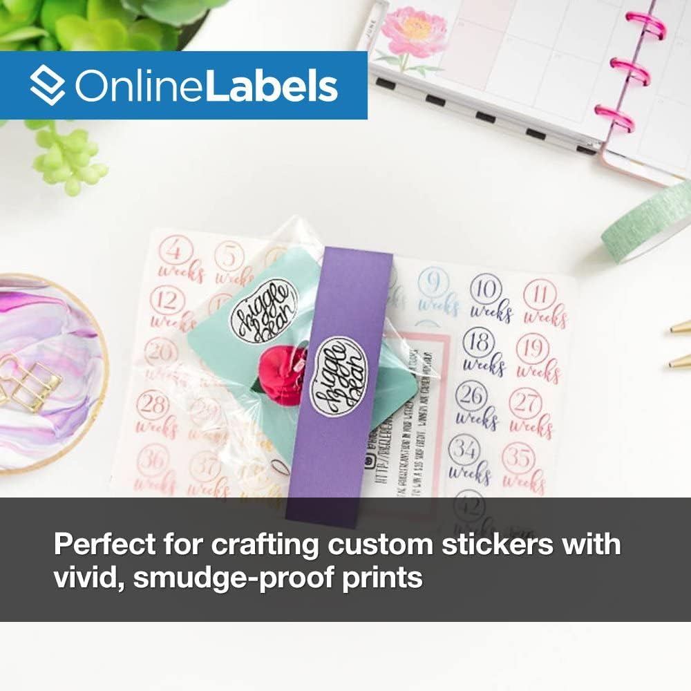 Waterproof Sticker Paper, 250 Sheets, White Matte Vinyl-Like, 8.5" x 11" Full Sheet Label, Works with Inkjet Printers Only, Compatible with Electronic Cutting Machines, OL177WJ, OnlineLabels