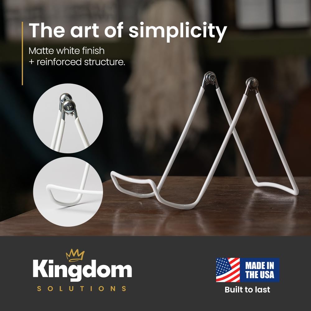 KINGDOM SOLUTIONS MADE IN USA 6-Pack Sturdy & Durable Adjustable White Metal Easels to Display Books, Frames, Comics, Plates & More - Unique on the Market