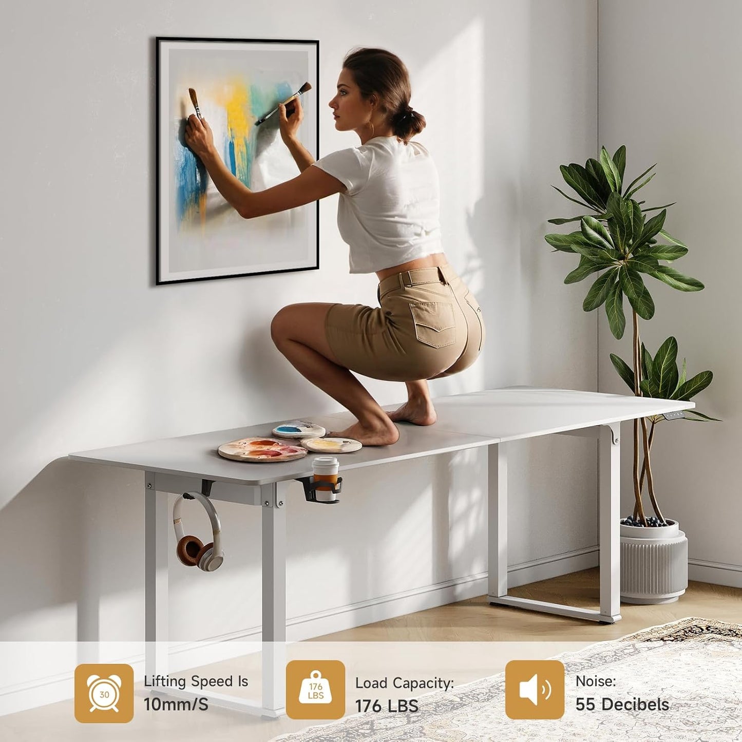 Standing Desk, 71x32 Inches Rectangle Stand Up Desk with 4 Legs, Dual Motor and Memory Controller, Adjustable Height from 28-46 Inches for Home and Computer Workstation, White