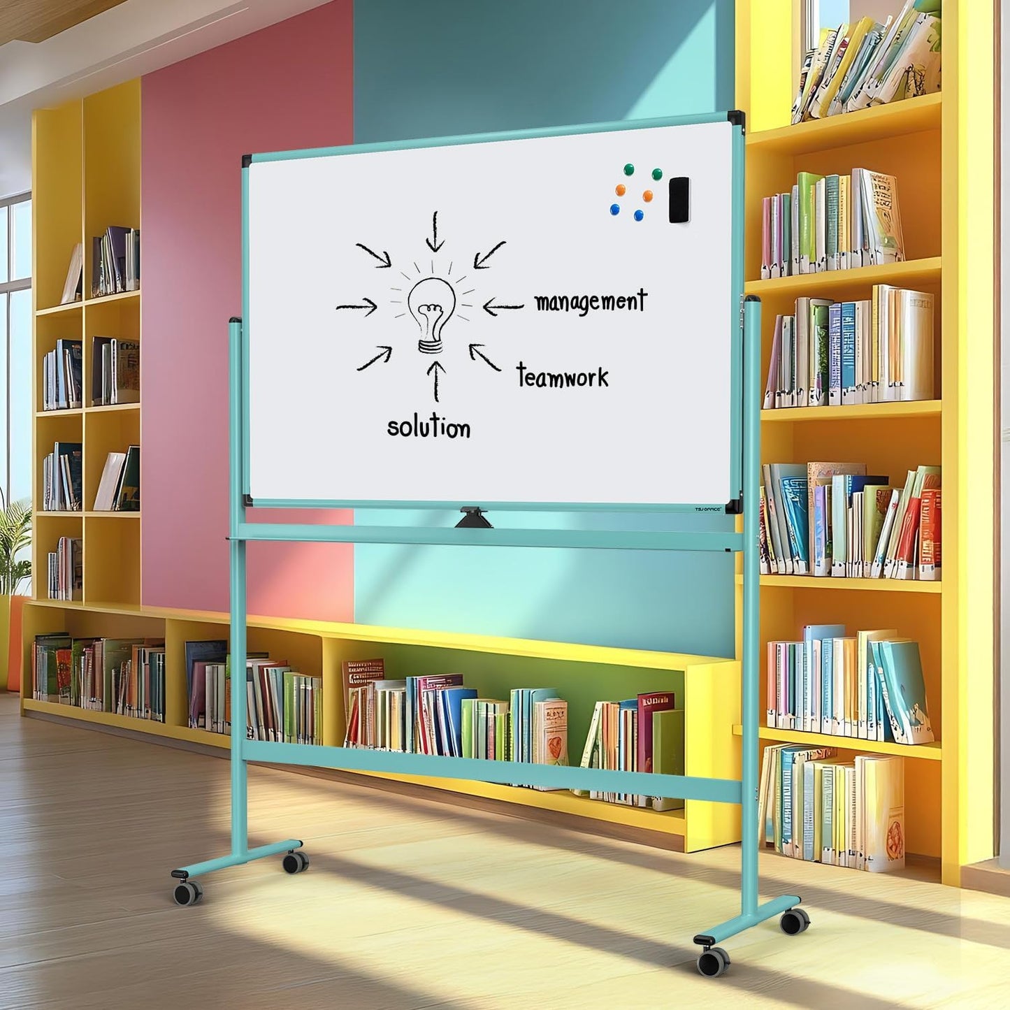Large Dry-Erase Rolling Magnetic Whiteboard - 48 x 32 Inches Dry Erase Board with Stand Height Adjust Double Sides Mobile White Board Easel on Wheels with 25 Sheets Paper Pad Office, Home & Classroom