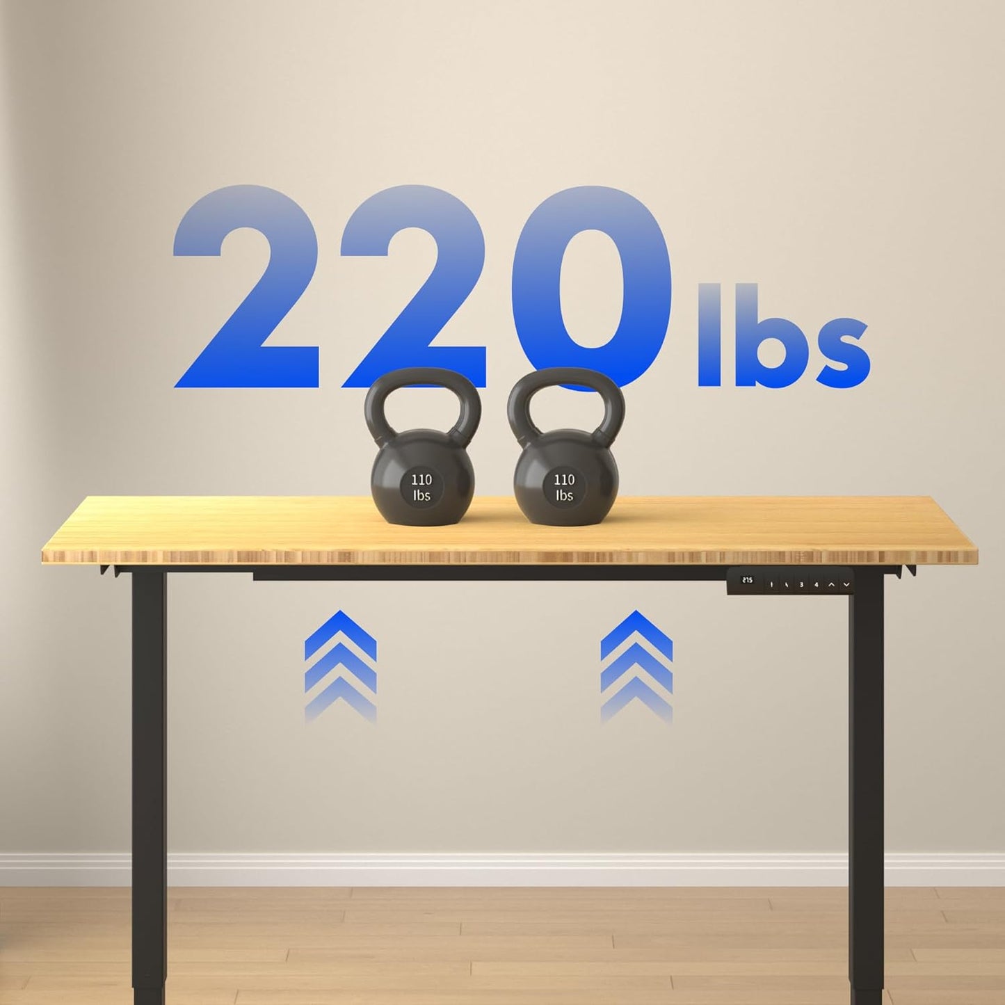 FLEXISPOT E3 Bamboo Dual Motor 55x28 Inch Electric Height Adjustable Standing Desk Whole-Piece Board Desk Sit Stand Up Desk (Black Frame + Bamboo Desktop)
