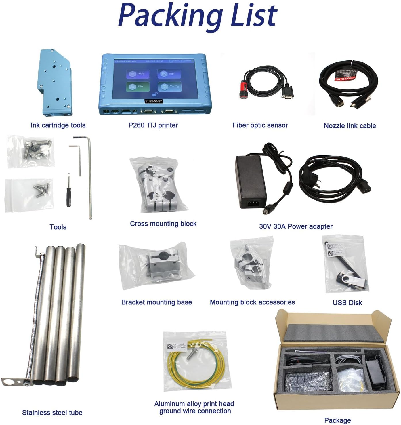 Automatic Inkjet Coding Machine for Production Line, 260E TIJ Inkjet Printer with 7” Touchable Screen for Date/Batch/QRCode/Barcode/Logo etc (1 Nozzle / 1 in)
