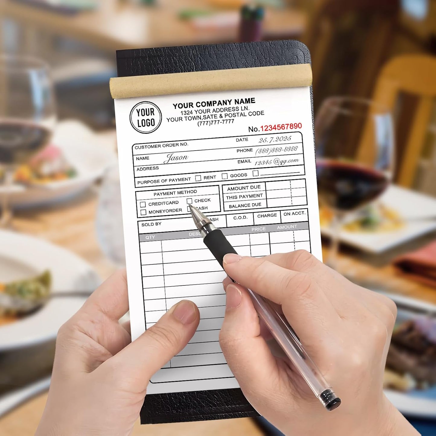 Custom Invoice Receipt Book for Small Business 4.25x7" Personalized 2-Part Contractor Duplicate Carbonless Sales Forms with Company Name Address Phone Number 100 Sets