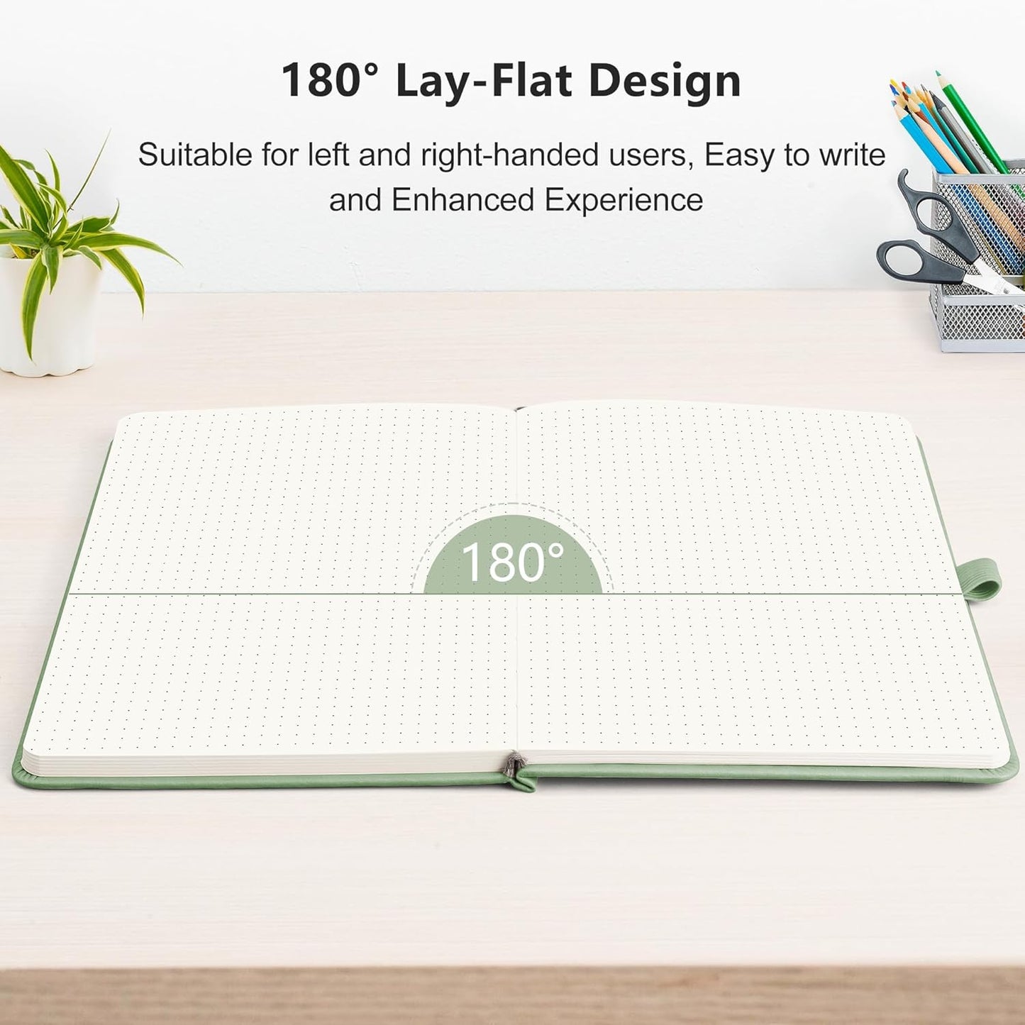 RETTACY Bullet Dotted Journal Notebook, 192 Pages, A5 Medium Size (5.7'' x 8.3''), Leather Hardcover, 100 GSM Thick Paper, for Bullet Journaling, Planning, Tracking (Light Green)