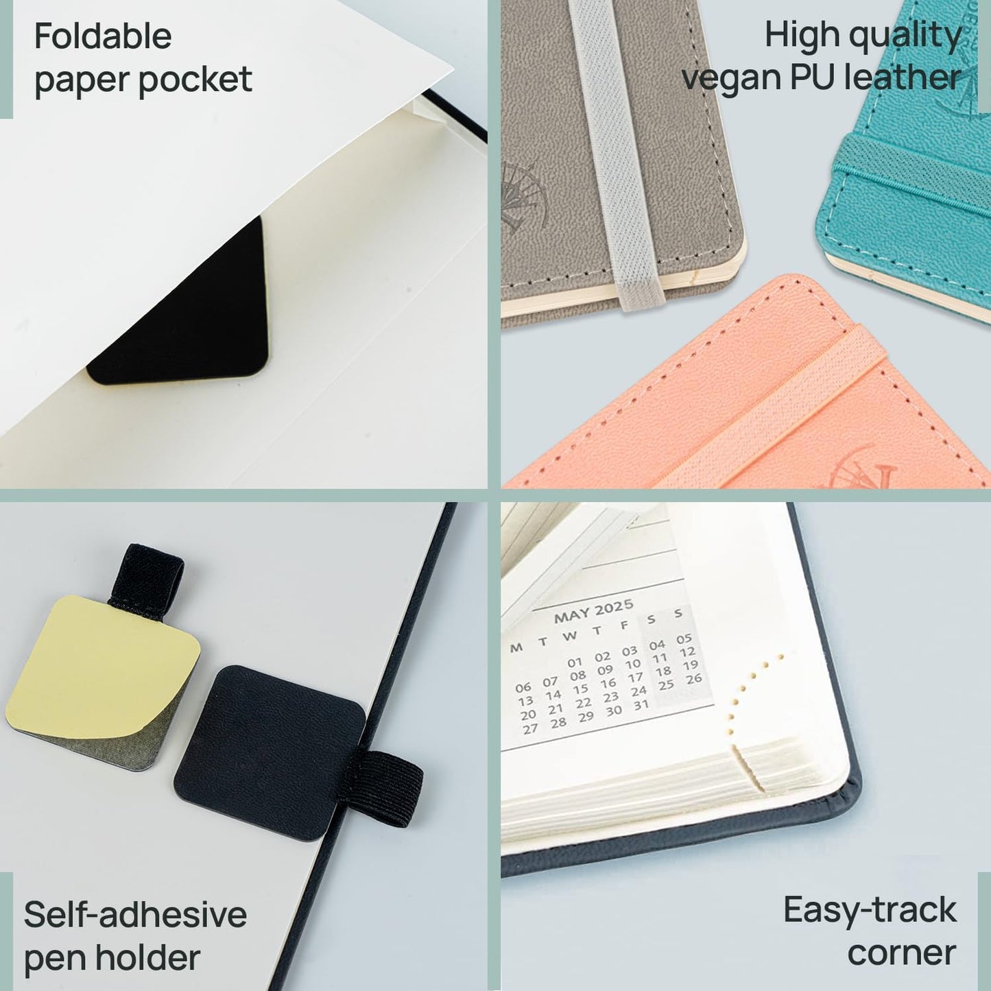 POPRUN Pocket Monthly Planner 2025-2026 (Pocket- 4''x 6.25''Soft Leather Cover) - 18 Month Calendar Book for Purse (Jul.2025-Dec.2026), 100 GSM Thick Paper - Pacific Green