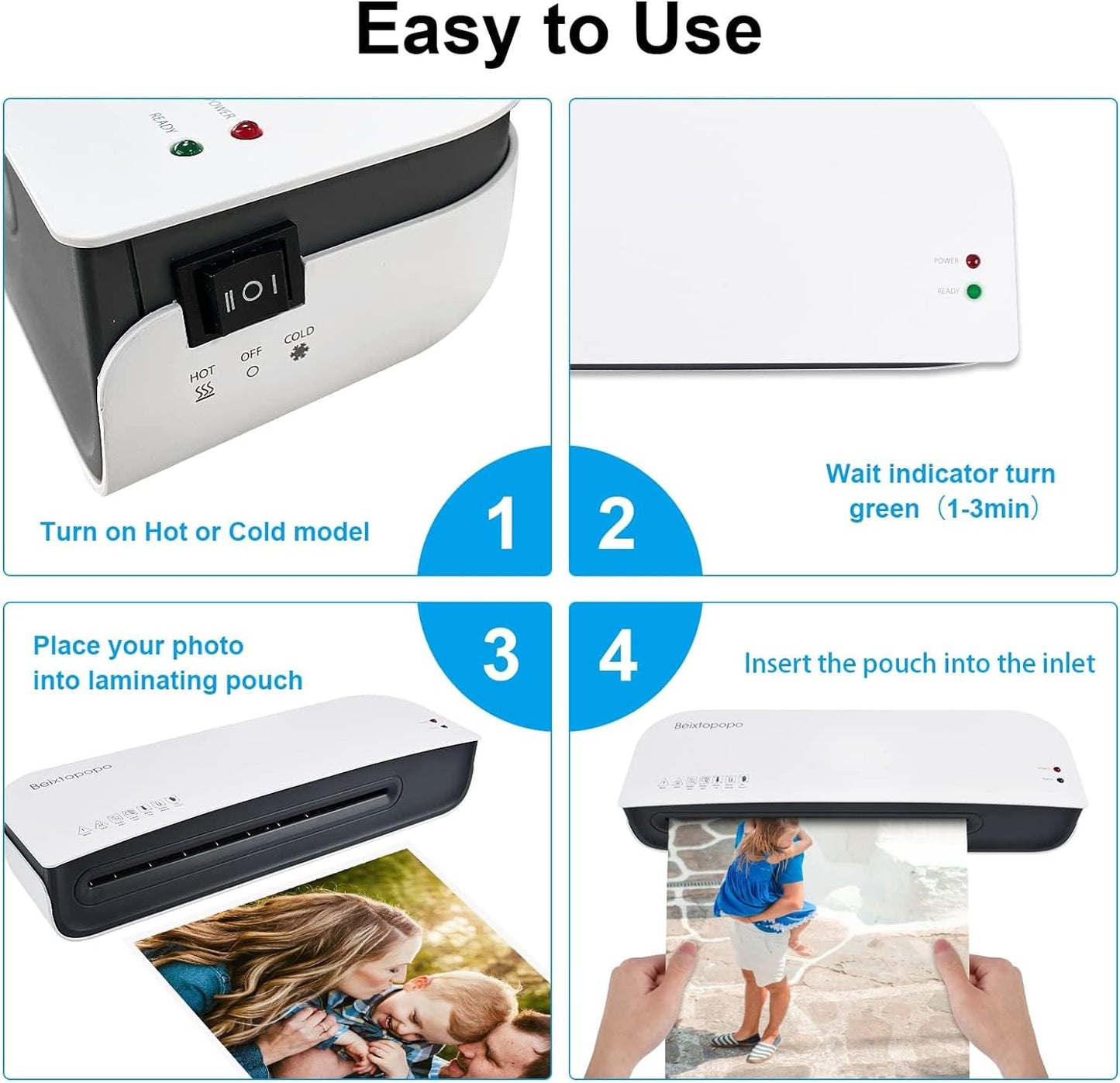 Laminator, A4 Laminater Machine, 9 Inch Thermal Laminater Machine, 4 in 1 Personal Desktop Cold Laminator with Paper Cutter and Corner Rounder 15 Laminating Pouches for Office School Business Use