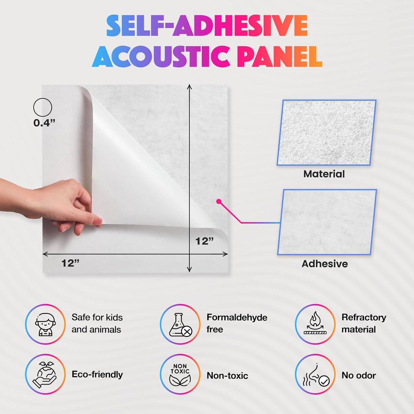 18 Pack Acoustic Panels Self Adhesive Sound absorbing Wall Panels, High Density Dampening Panel, 12X12X0.4 Inch Square Wall Panels in Home,Office,Reccording Room,Studio (Water Gray)