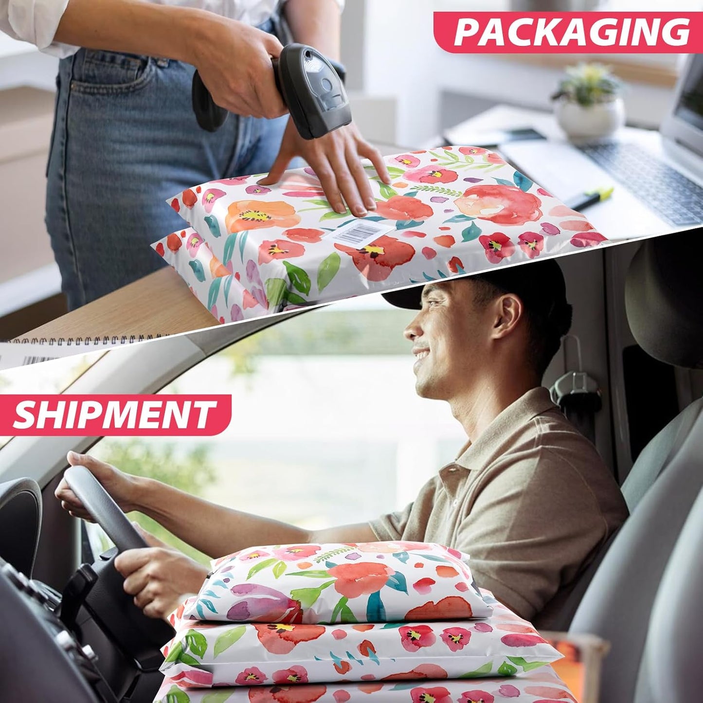 Oududianzi Poly Mailers 6x9, 50 Pack Shipping Bags, Self-Seal Mailing bags, Mailers Poly Bags for Shipping, Shipping Envelopes, Packaging Bags for Small Business and Clothes - Floral