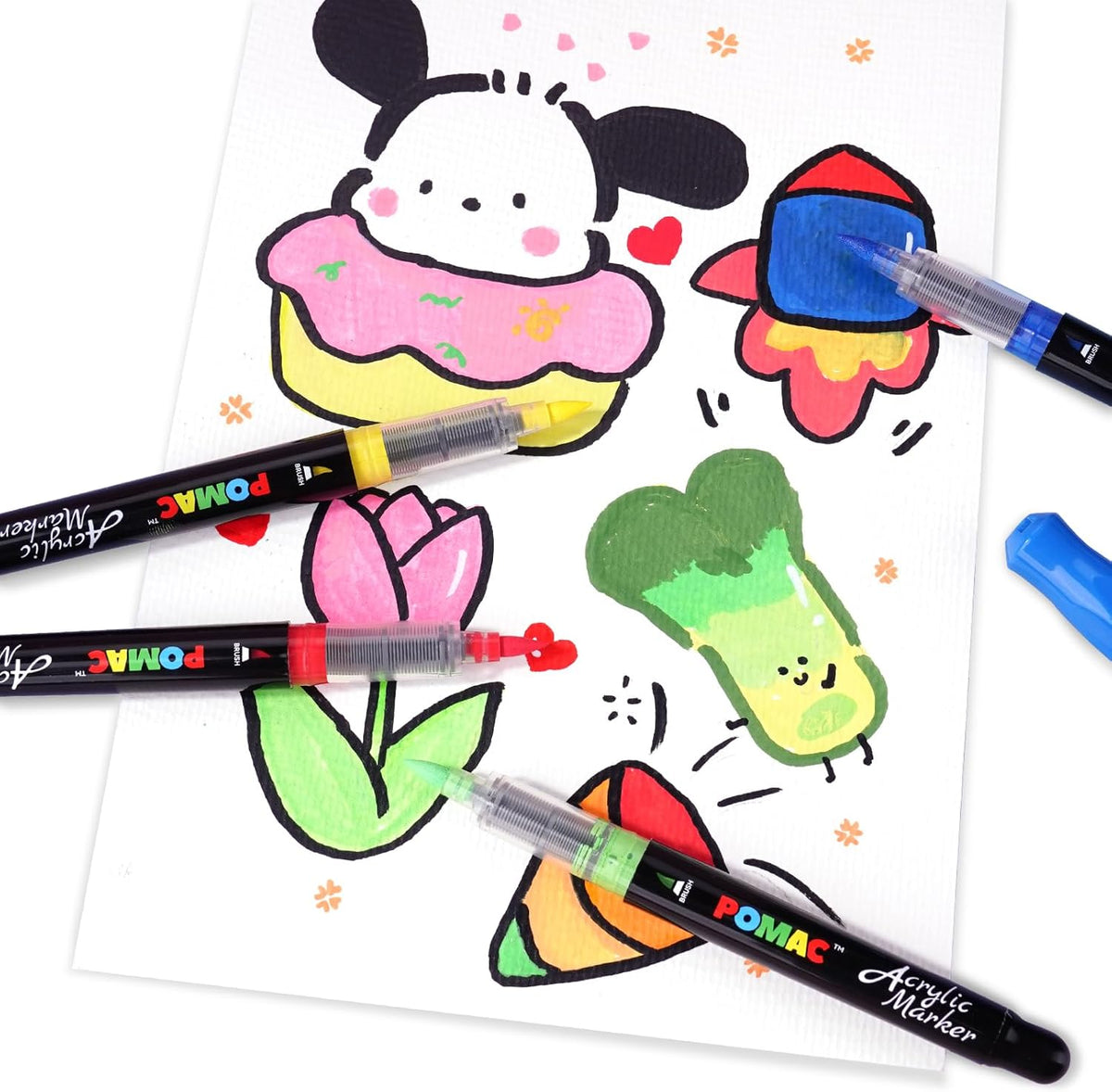 POMAC 36 Colors Acrylic Paint Markers, Water-Based Acrylic Pens Brush Tip, Art Drawing Liquid Paint Pens for Fabric, Canvas, Rock, Glass, Wood, Paper, DIY Crafts and Art Supplies