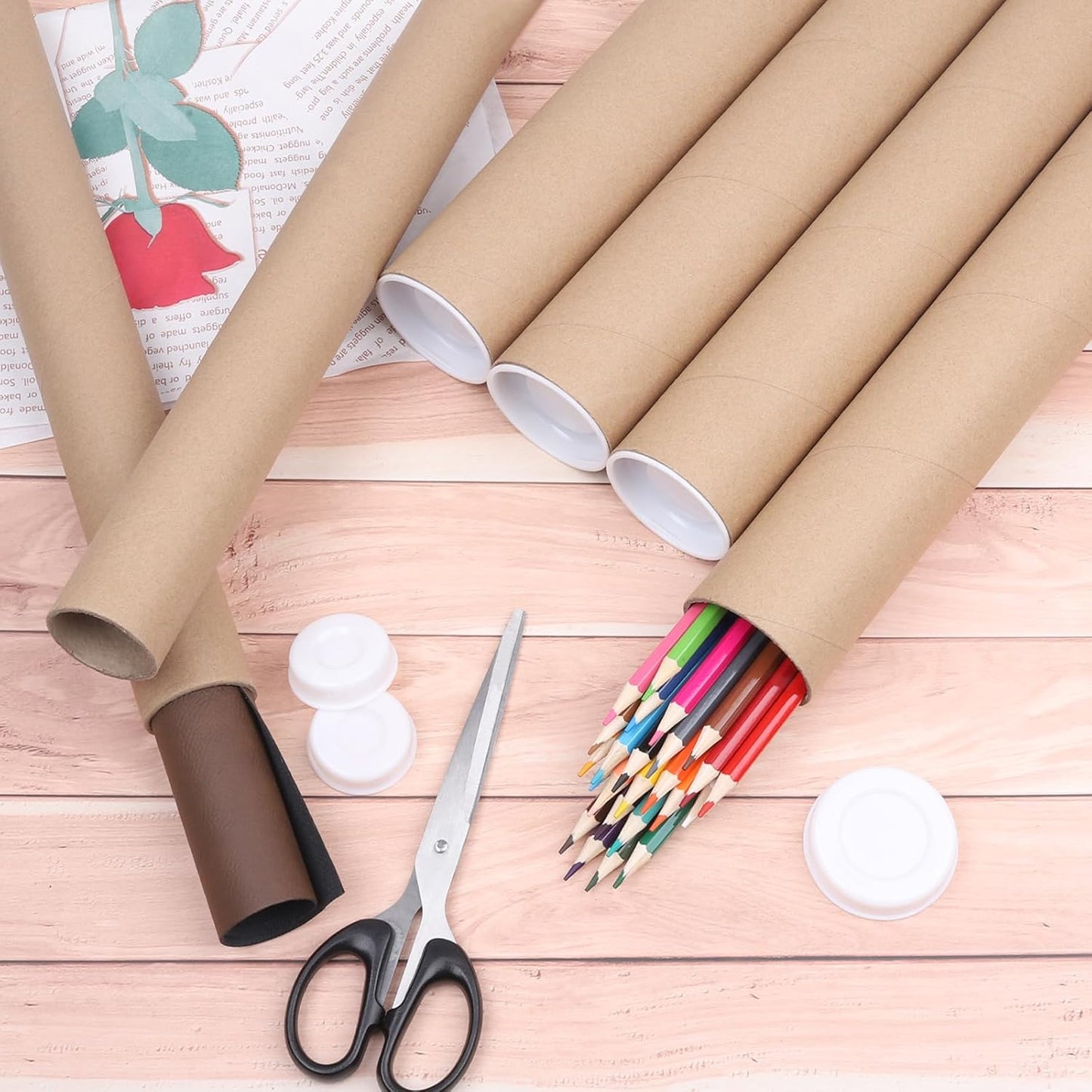 Mailing Tubes with Caps, 5 Pack 2x30-Inch + 5 Pack 1.5x24-Inch Kraft Paper Poster Tube for Shipping, Packing, Bulk Round Packaging, Cardboard Mailers, Art Prints, Maps, Blueprint