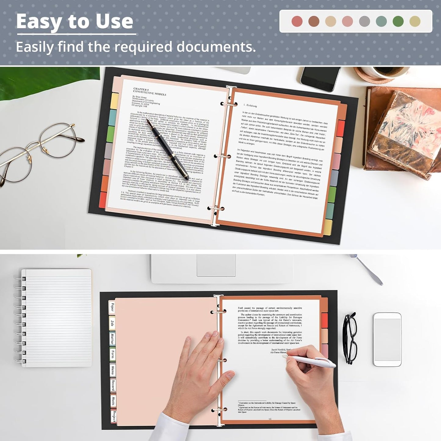 3 Ring Binder Dividers with Tabs, 24Pcs/3 Set Durable Plastic File Dividers, 8 Tab 3 Hole Punch Dividers, Letter Size, 3 Sets for School Office Document (Morandi Color)