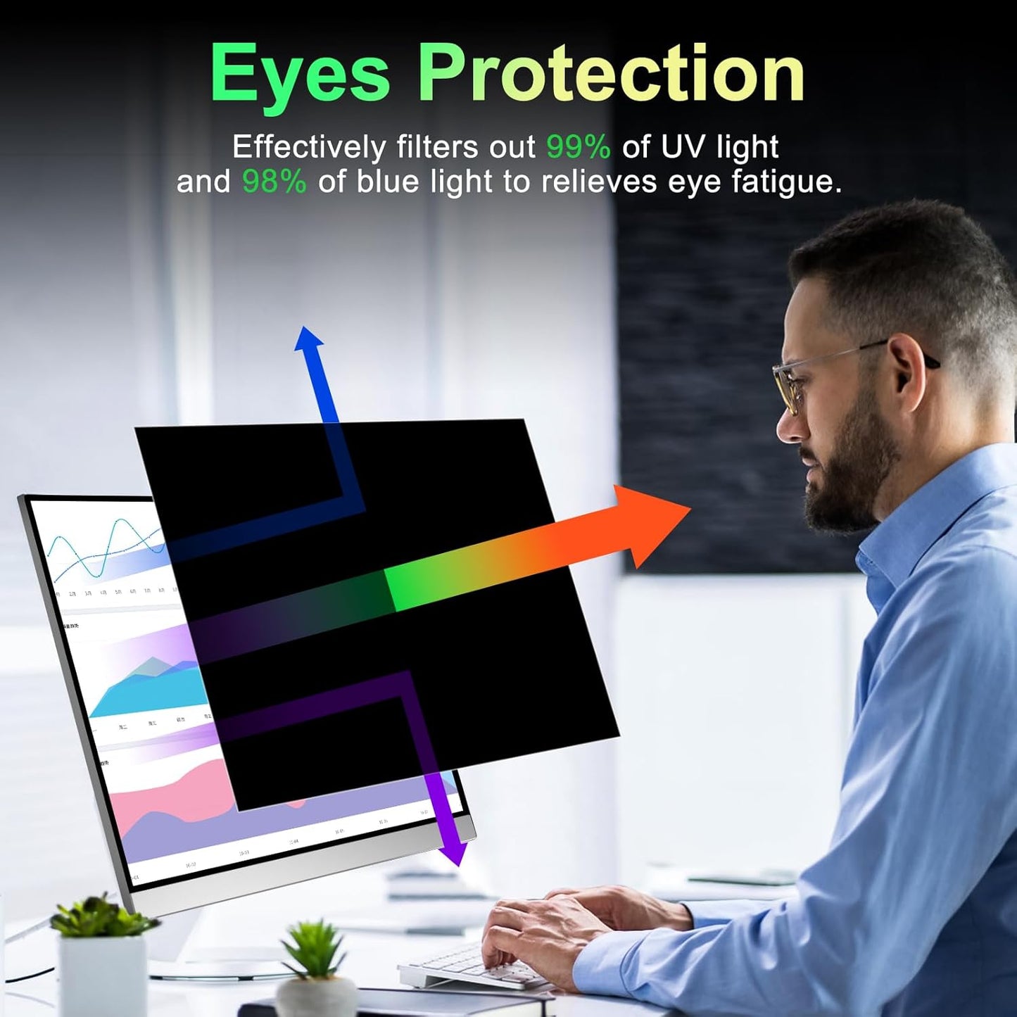 Magnetic 23.8 Inch Monitor Privacy Screen for 16:9 Aspect Ratio Widescreen Computer, Anti Glare Blue Light Protector Shield Filter for Eyes, Removable Computer Monitor Privacy Screen 23.8 inch