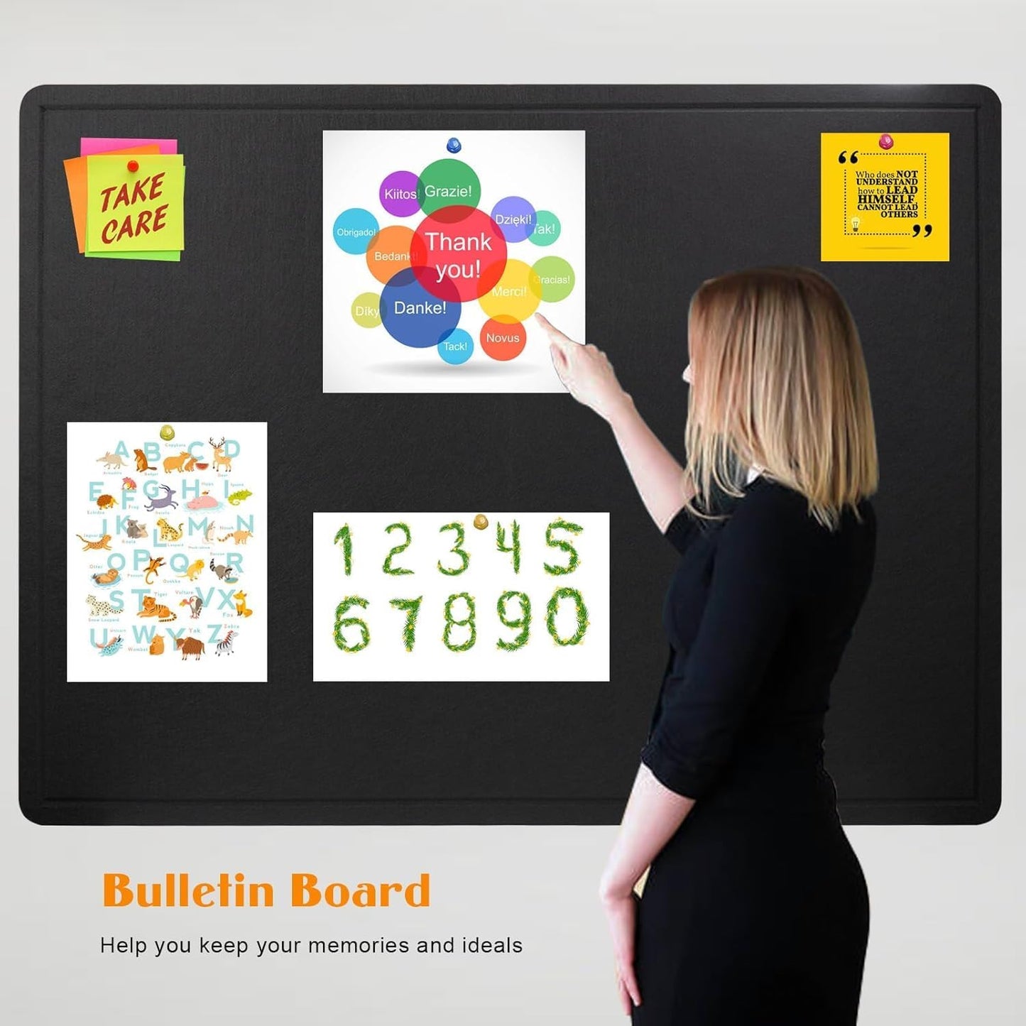 Bulletin Board, 36 X 24 inches Cork Board with 20 Pushpin, Felt Cork Board Notice Pin Board, Self-Adhesive Vision Board Mood Board Foldable Photo Board for Wall - Black