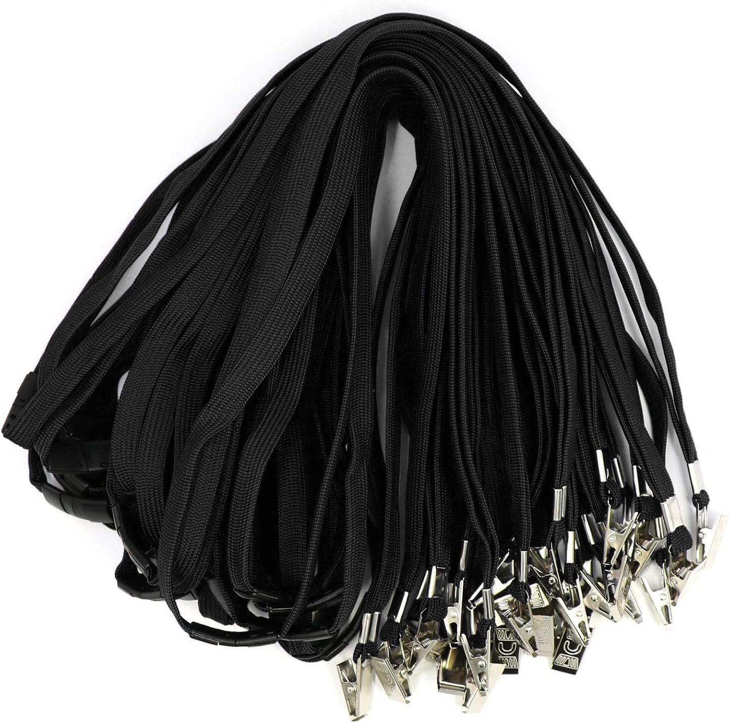 Ollain Lanyard with Safety Breakaway Buckle 50 Pack Lanyards Badge Clip Bulk Flat Lanyards for Id Badges Name tag (Black)