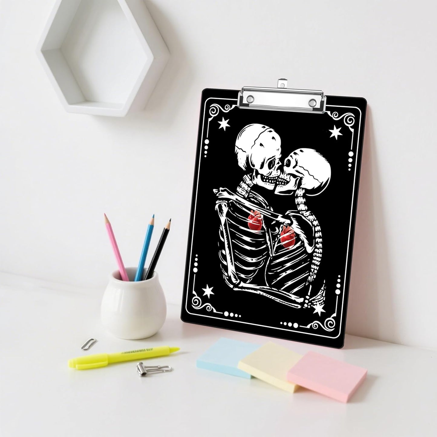 Skull Valentine's Day Plastic Clipboards,Decorative Plastic Acrylic Clipboard for Teacher Social Worker Students Office Supplies 8 * 12