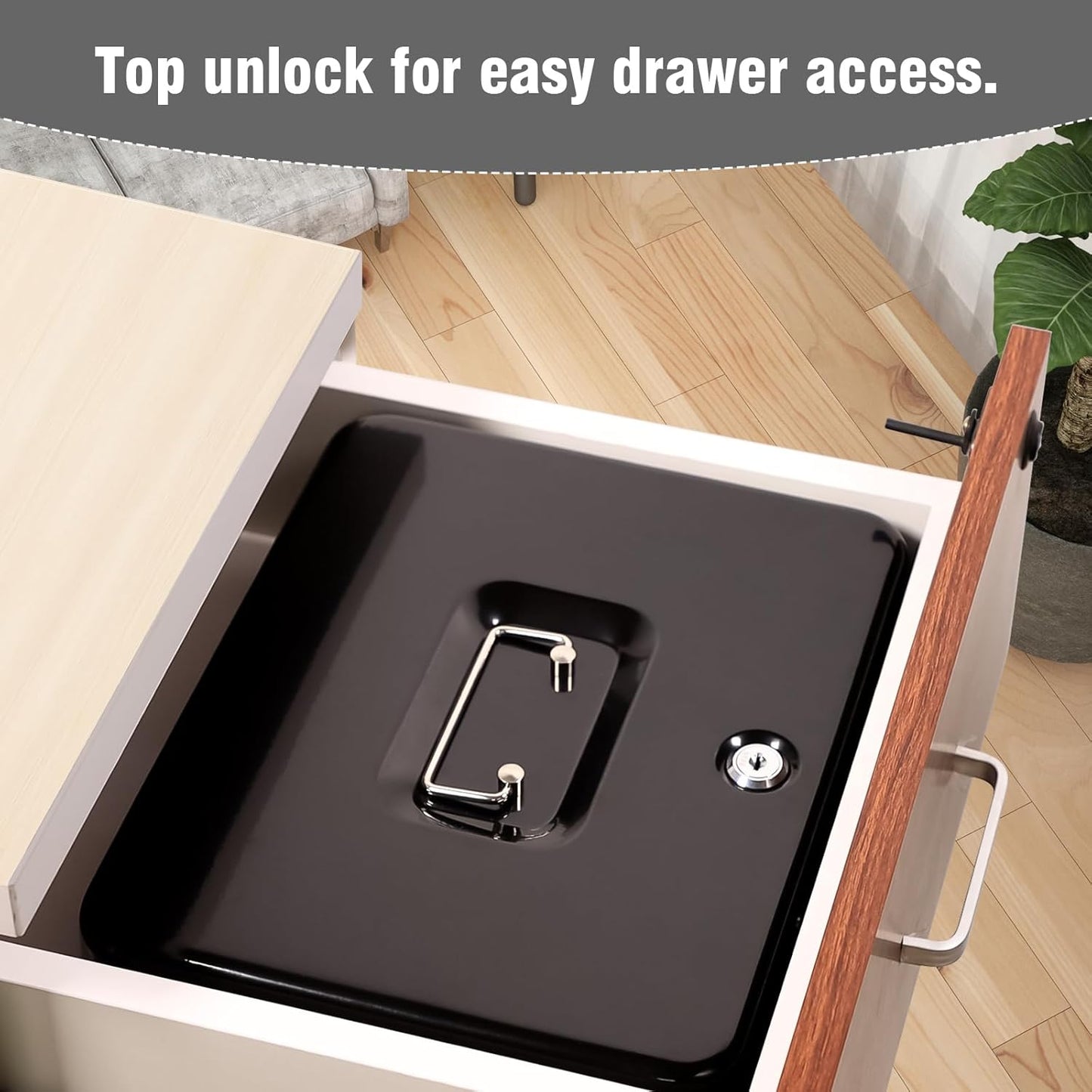 KYODOLED Locking Cash Box with Top Lock,Money Box with Cash Tray,4 Bill/5 Coin Slots,Lock Safe Box with Key,Money Saving Organizer,11.81Lx 9.45Wx 3.54H Inches,Black XL Large