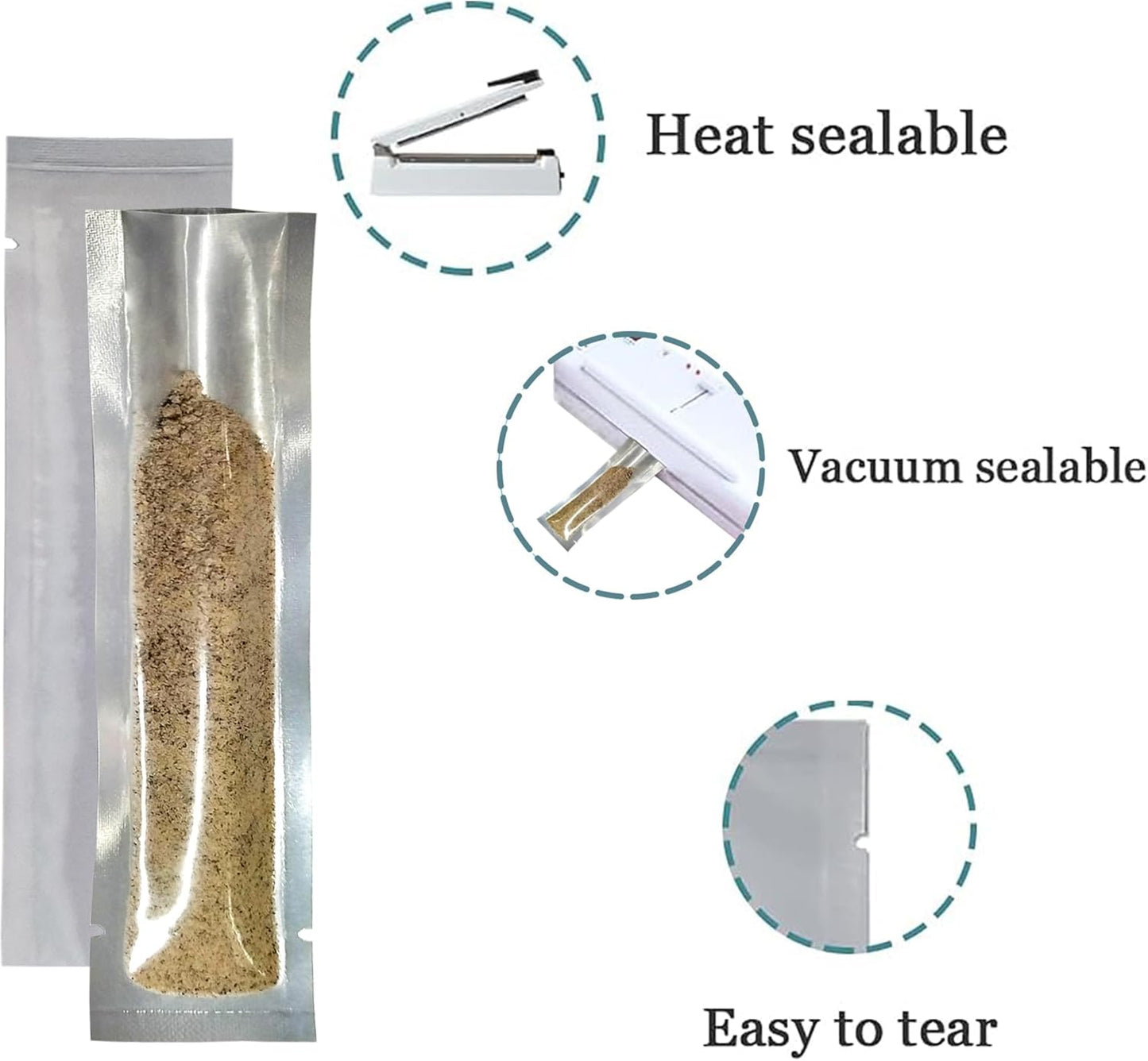 PABCK 100 Pcs 1.57x6.5 inch (inside size 1.18x6.1 inch) Clear Front Vacuum Heat Sealable Foil Bag Mylar Packets for Travel Sample Packaging Spice Candy Chololate Coffee Food Storage Aluminum Pouch