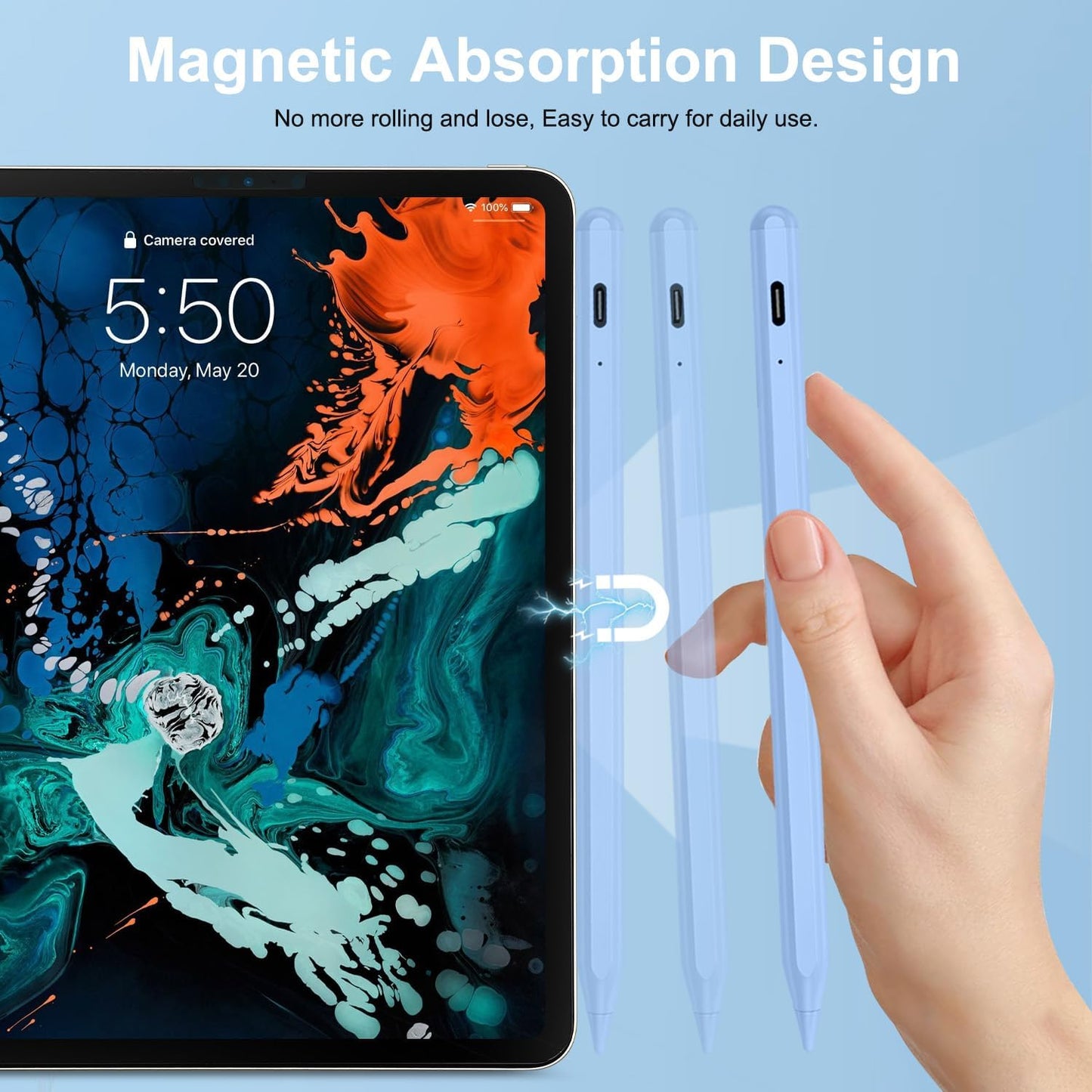 Stylus Pen for iPad Apple: Fast Charge for Pencil Apple Pen with Palm Rejection Tilt Sensitivity - Pen for iPad 10/9/8/7/6, iPad Pro 12.9"/11"/13" M4, iPad-mini 6/5, iPad-Air 5/4/3/M2 Blue