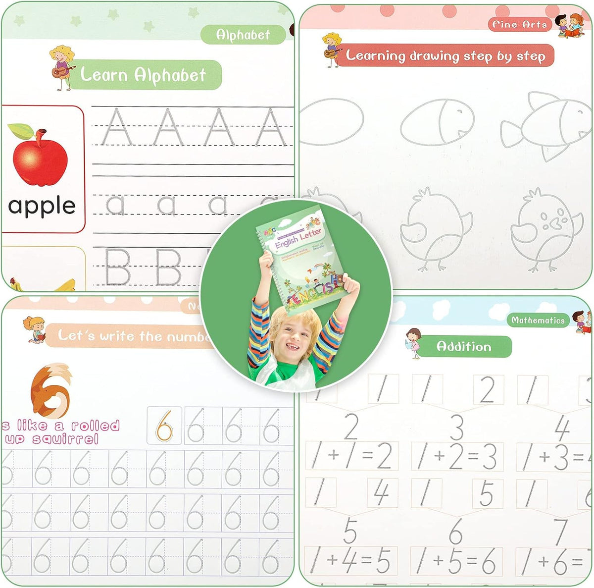 Magic Ink Copybooks for Kids Reusable Handwriting Workbooks for Preschools Grooves Template Design and Handwriting Aid (4)