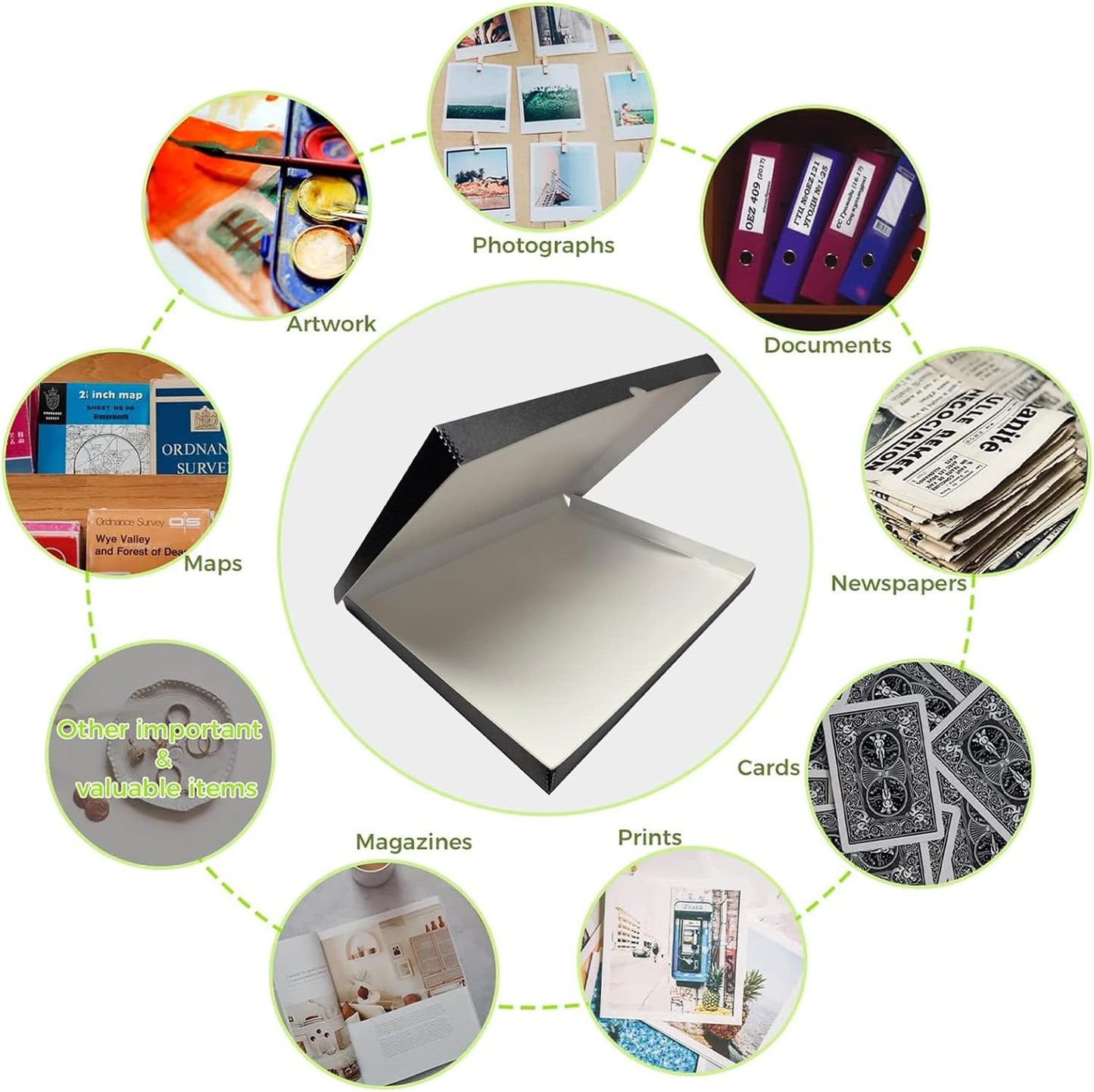 Lineco Folio Storage Box, Clamshell Design with Metal Edge. 18.5x24.5x1.75, Archival Boxboard, Organize and Preserve Photos, Prints, Cards, Magazines, Documents, Art, Ephemera, Family Records, Black