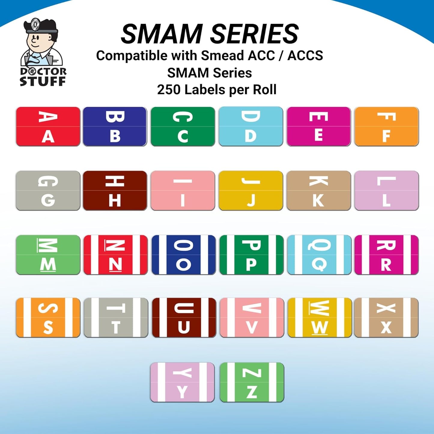 Doctor Stuff - File Folder Labels, Alphabet Letter B, Compatible with Smead Alpha Z Acc/ACCS - SMSM Series Alpha Stickers Dark Blue, 1-5/8" x 1”, 250/Roll