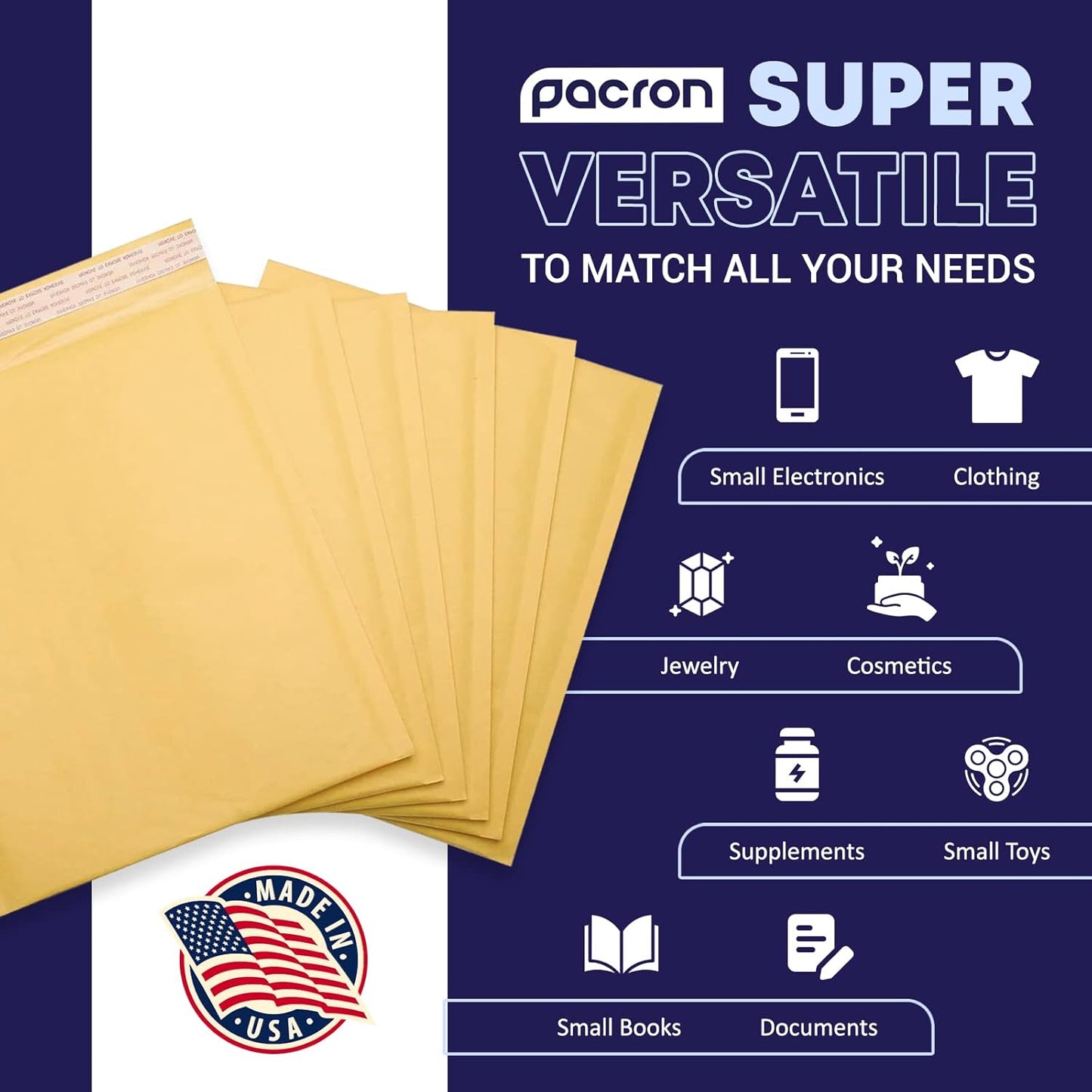 Kraft Bubble Mailers 100 Pack, 9.5 x 14.5 Inch Padded Shipping Envelopes, Yellow Mailing Envelopes for Documents & Packages, Durable & Lightweight, Made in USA