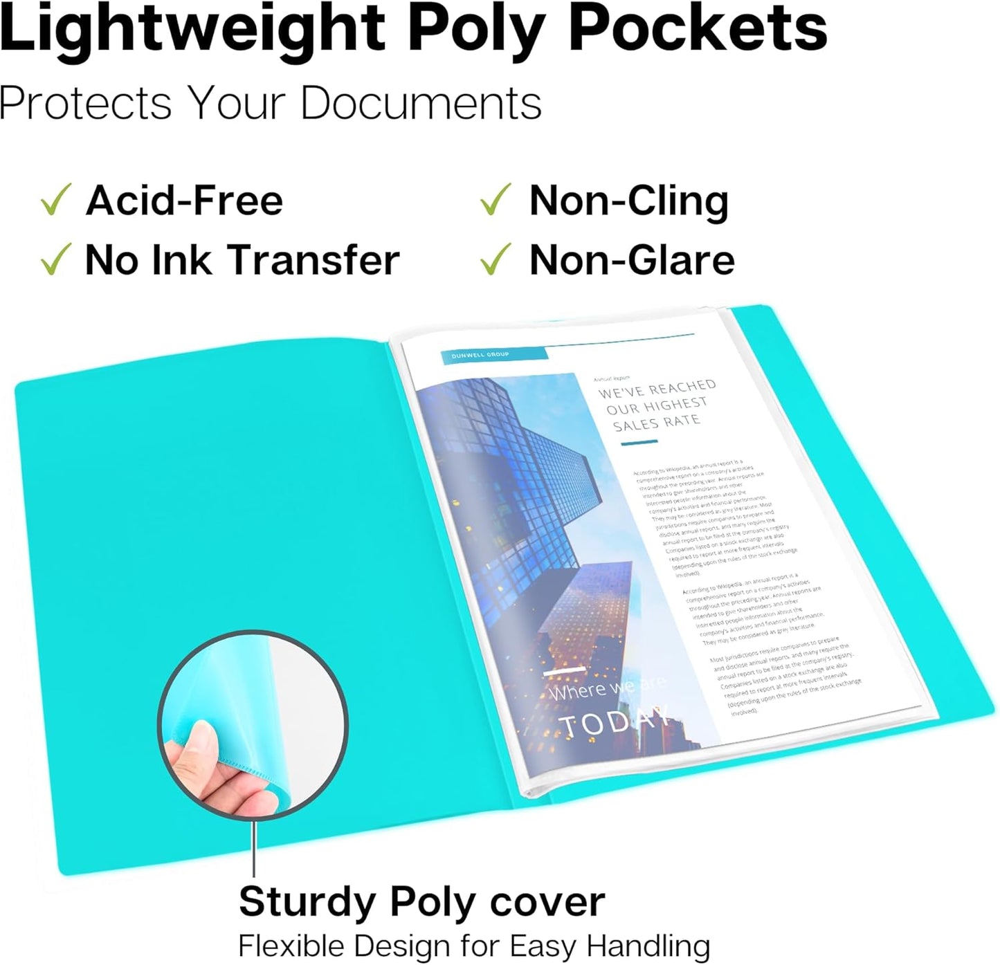 Dunwell Small Presentation Book 5.5x8.5 (2-Pack, Aqua), 24 Pockets Display 48 Half Size Pages, Plastic Binders with Sleeves, 5.5 x 8.5 Mini Booklets, Acid-Free Poly