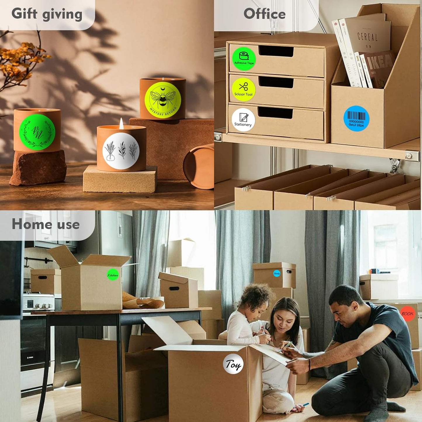 3 X 3 Inch Color Coding Dot Labels Circle Thermal Printable Waterproof 500 Pcs Round Stickers Adhesive Writable for Office, Home, Garage, DIY Sticker, Barcodes, Name Tag, White