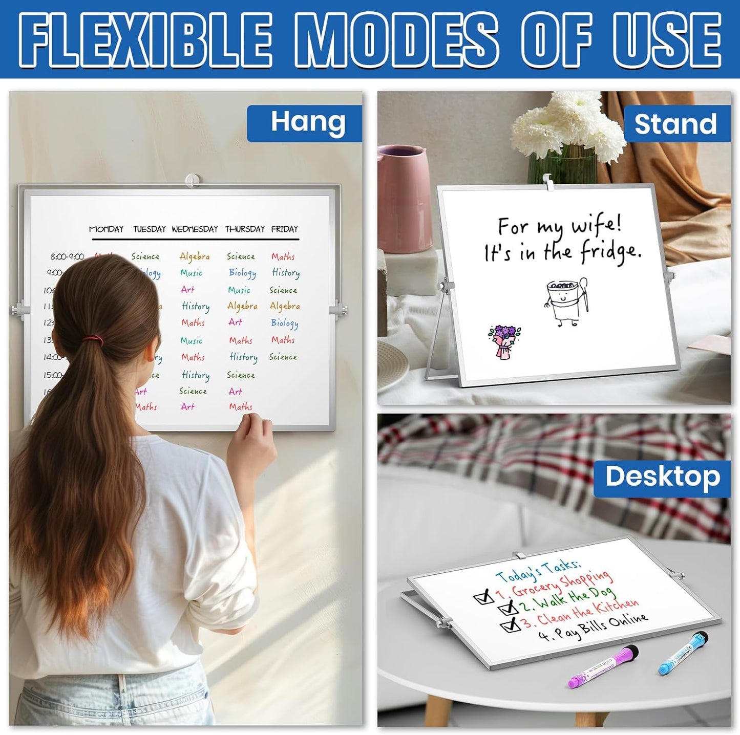 Grtard Dry Erase Magnetic White Board, 16''x12'' Double-Sided Desktop Whiteboard with Stand, Portable Small Whiteboard Set, Dry Erase Board for Drawing, ToDo, Office, Home, School