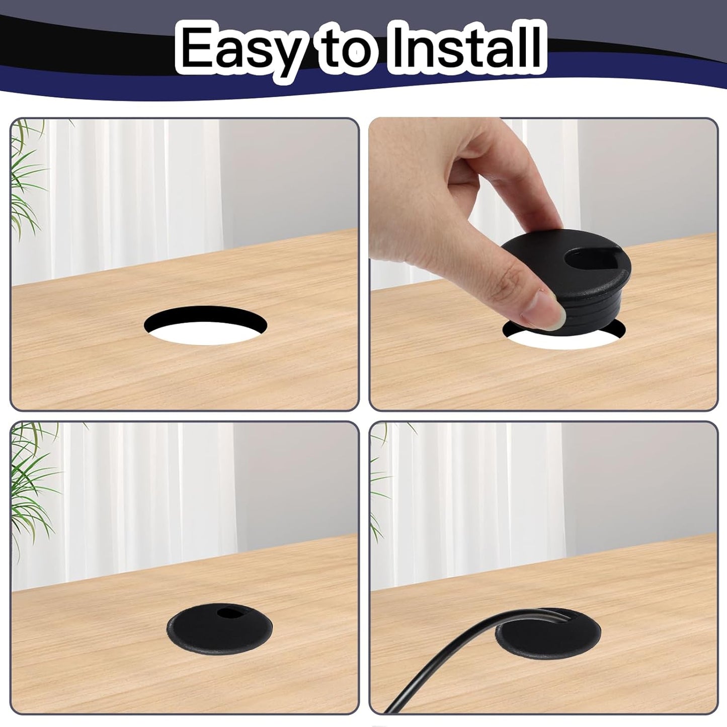 2pcs 1-3/4 Inch Desk Grommet, Plastic Desk Hole Cover, Black Cable Hole Cover, Desk Hole Grommet for Wire Cord Organizing Office Computer Desk