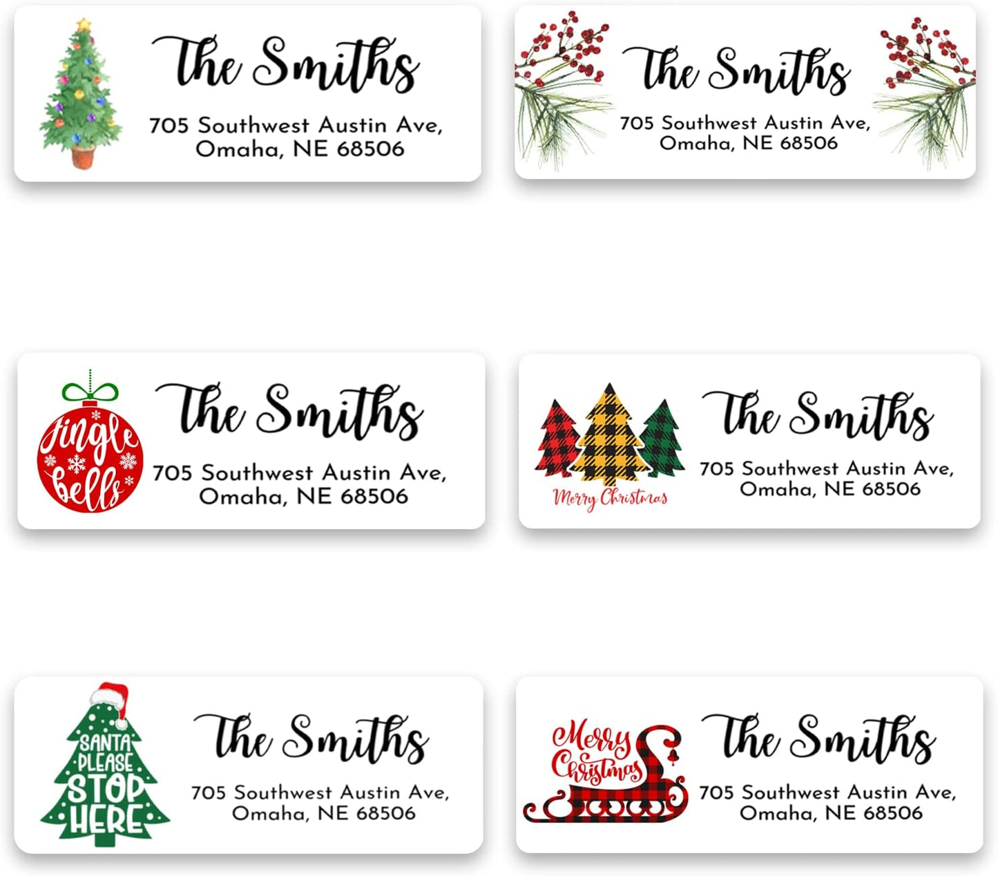 Personalized Christmas Return Address Labels - Custom Holiday Return Address Labels, Set of 120 Self Adhesive Mailing Rectangle Personalized Name Stickers (Pattern 6)