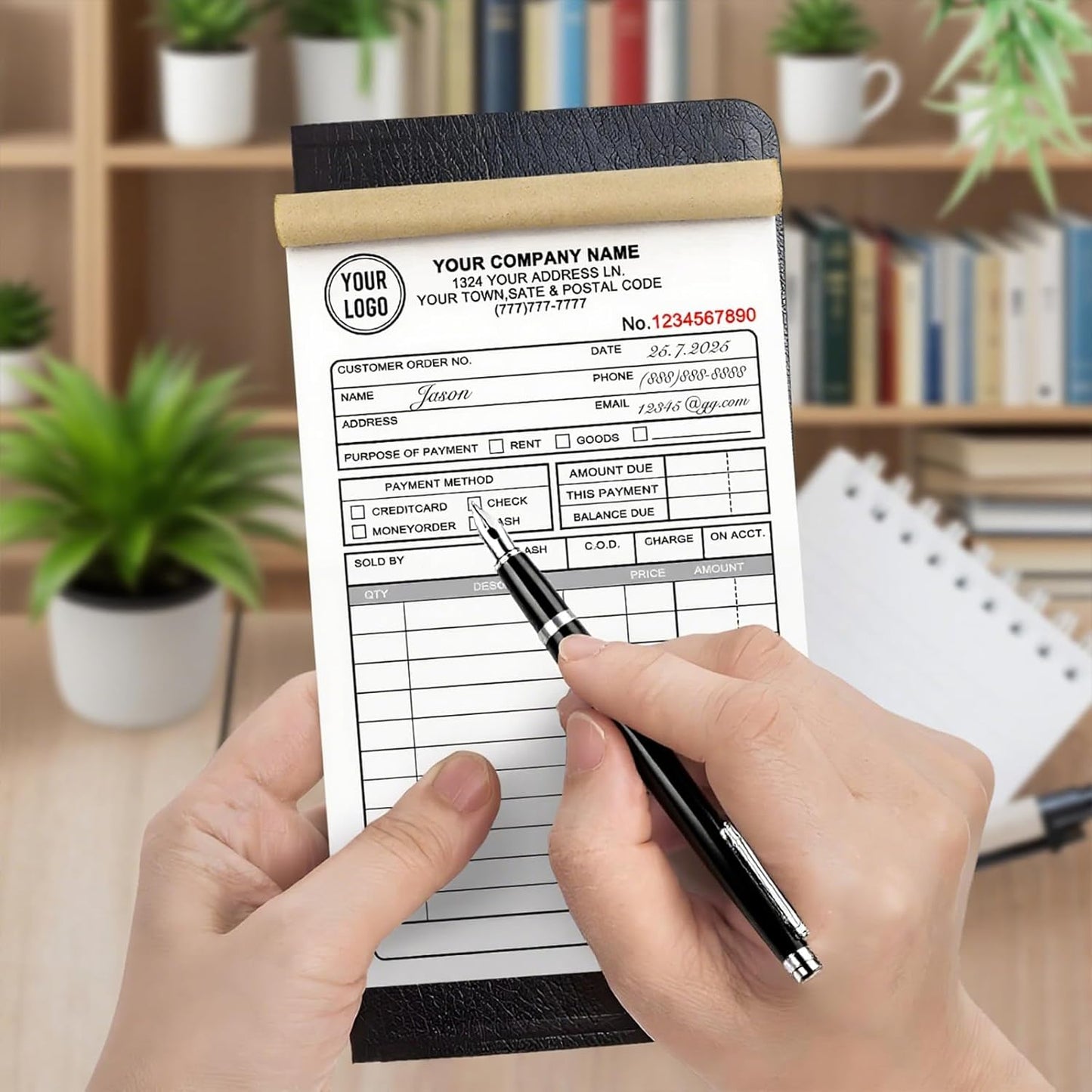 Custom Sales Invoice Personalized Carbonless NCR Forms with Company Name/Logo Personalized Invoice, Receipt Book, Work Sales Purchase Orders, Estimates, Quote Forms 8.5" x 11" - 3 Part(150 Sets)