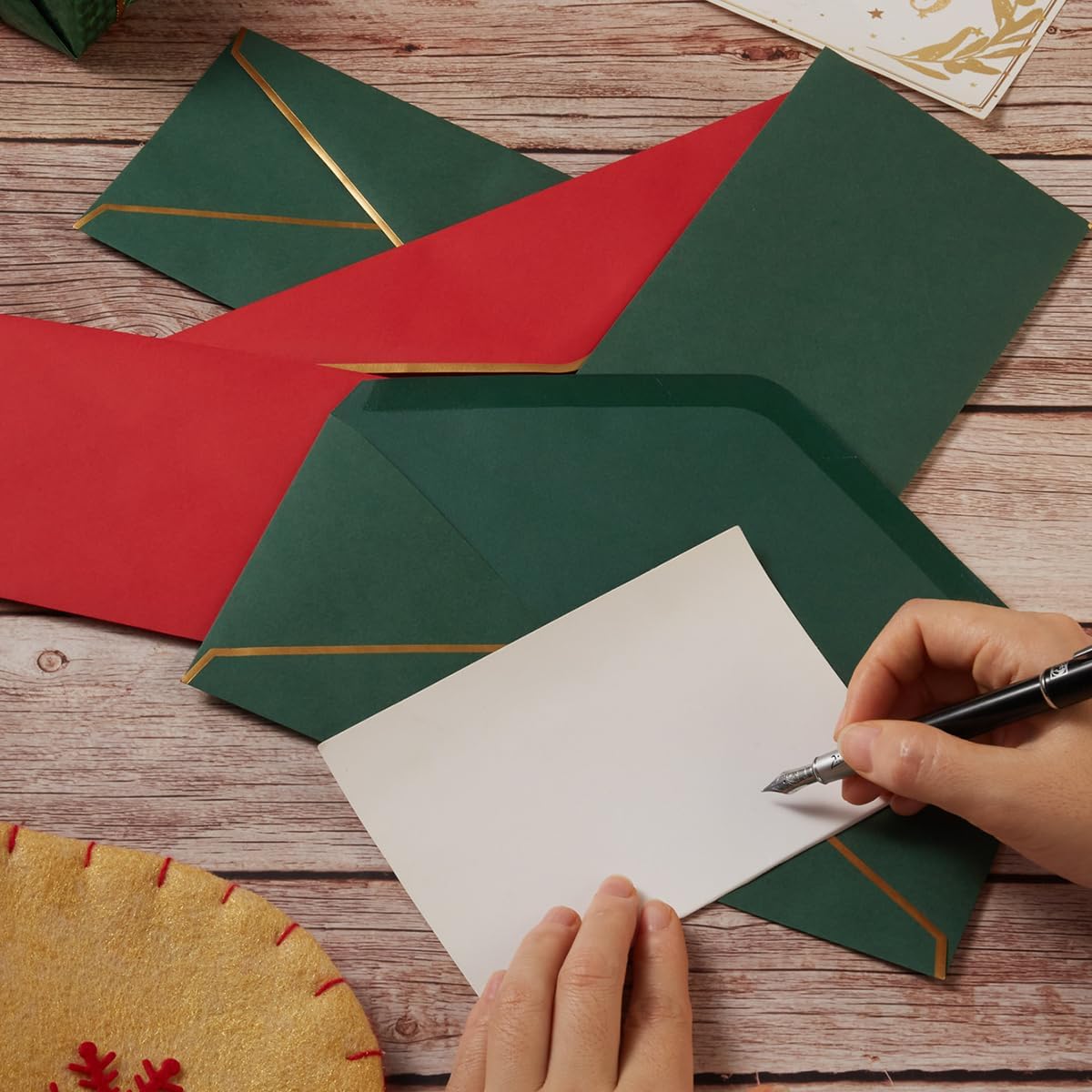 30 Pack Christmas Thick #10 Business Envelopes with Gold Border, 4 1/8 x 9 1/2 Thick Paper Standard Envelopes with Stickers for Office, Checks, Letter Mailing, Invoices (Christmas Green Red)