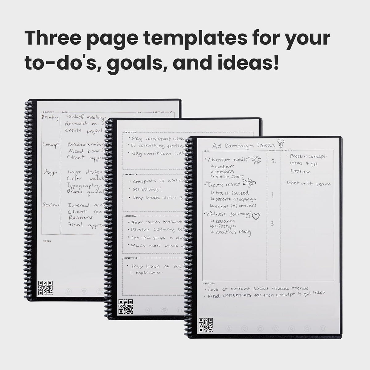 Rocketbook Fusion Reusable Undated Productivity Planner, Letter Size 8.5x11, Black - Goals, Monthly and Weekly Calendar, Daily To-do List, Lined and Dotted Notes Pages