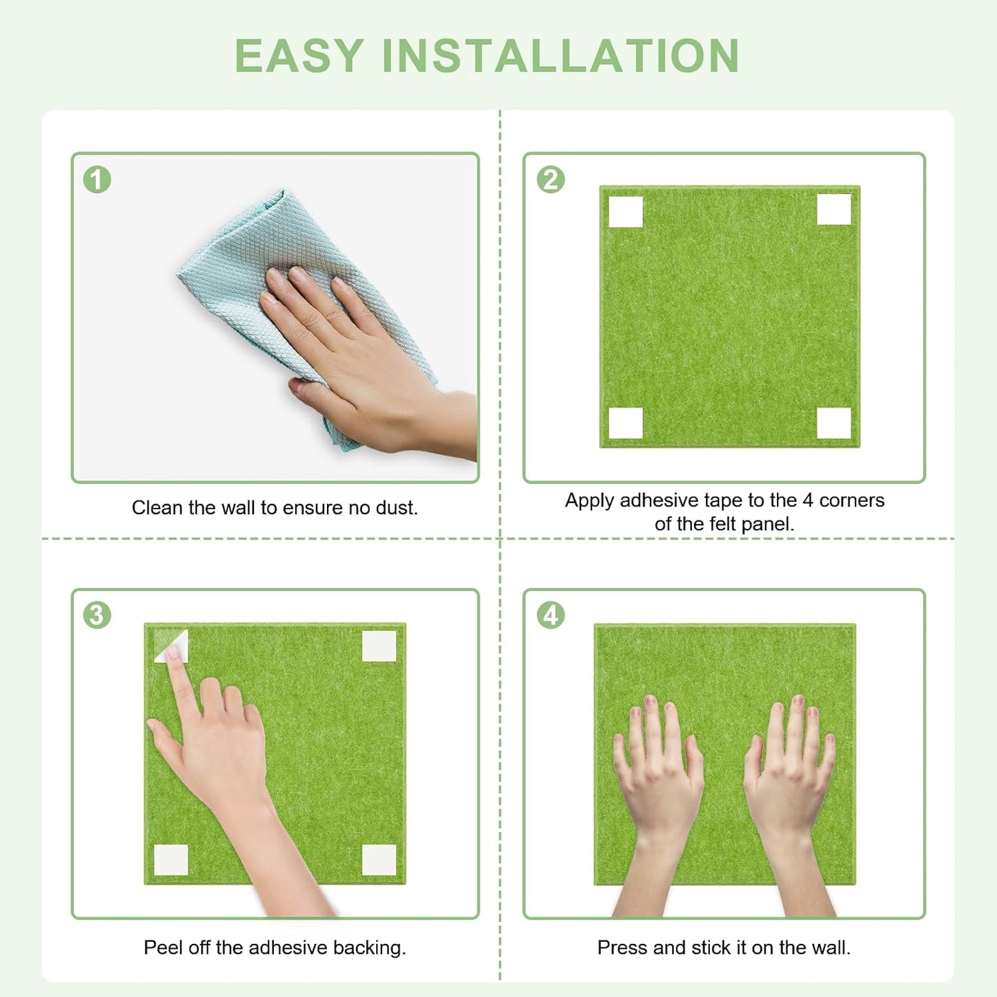 Large Cork Board for Wall 6 Pack, Bulletin Board 36" X 24", Felt Board Wall Tiles with 72 Damage-Free Removable Pads & Push Pins, Alternative Pin Board Cork Board for Office Home, Green
