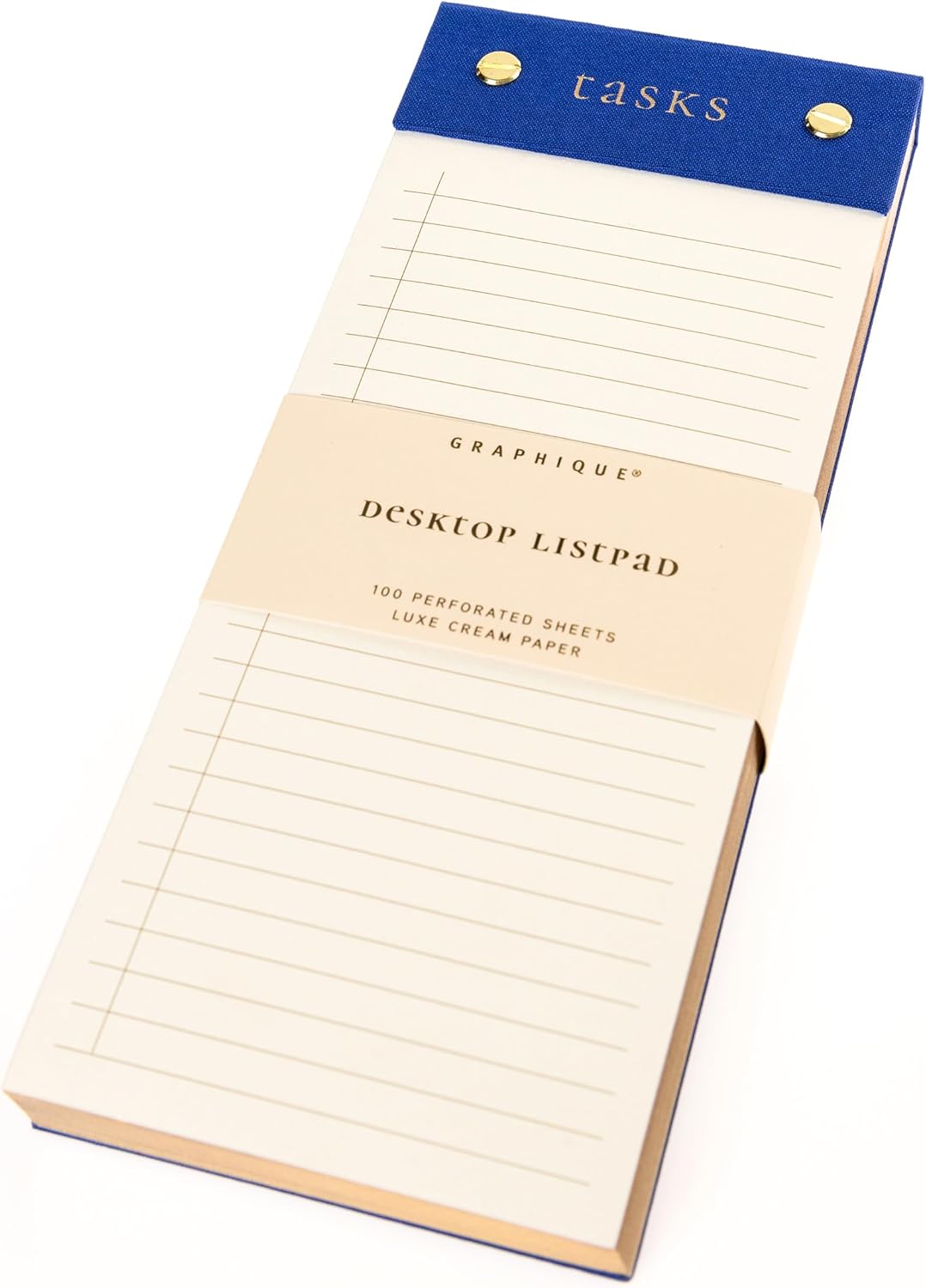 Graphique Post-Bound List Pad Luxe Collection, Perforated Sheets To-Do Notepad, Hardcover Binding, Gold Foil Embossing, 100 Pages, 4β x 9.75β, Colbalt Blue