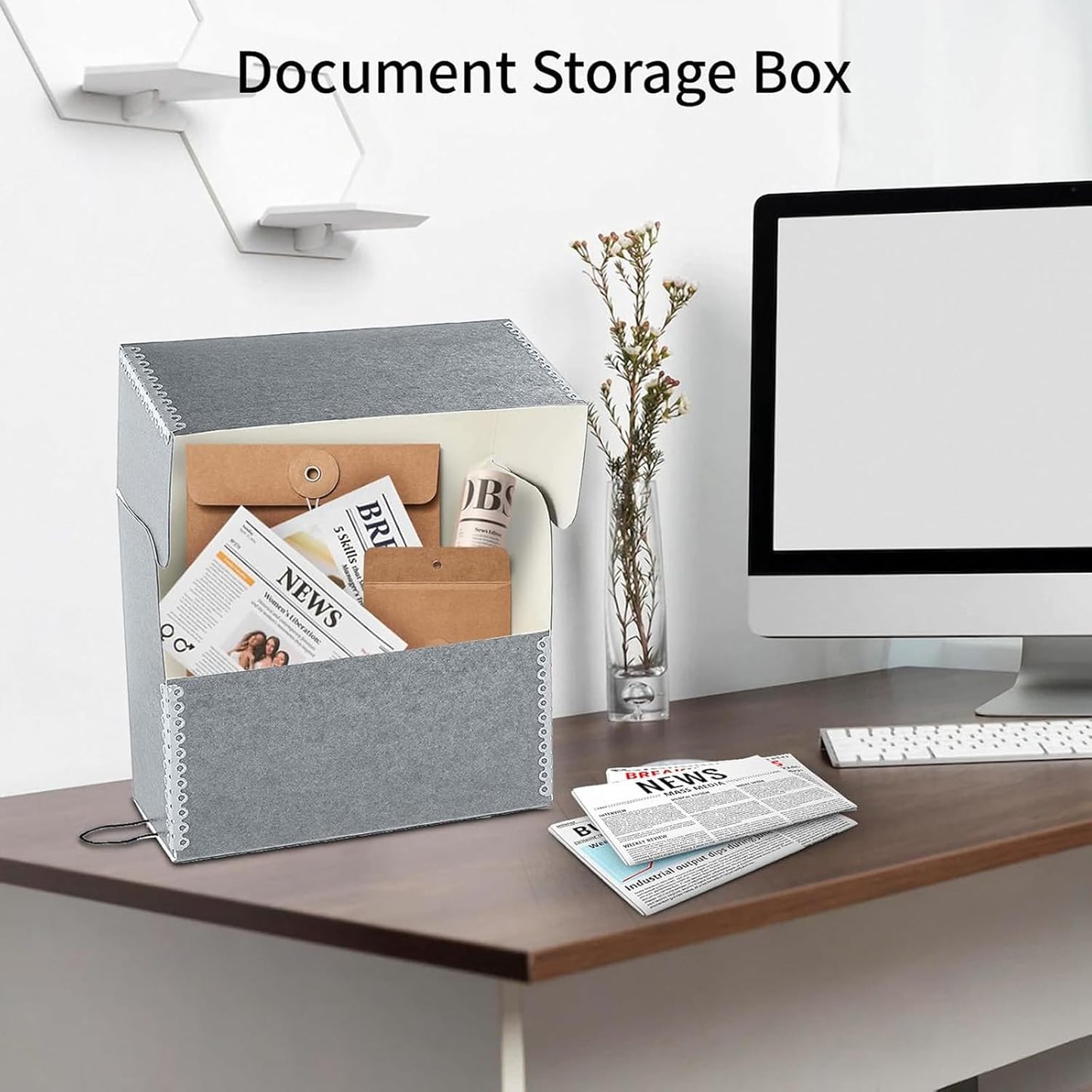 Lineco Archival Document Storage Box with Metal Edge, Acid-Free Gray Boxboard, Organize and Store Files, Prints, Photos, Legal-Sized Case 15.5" x 10.5" x 5" Wide